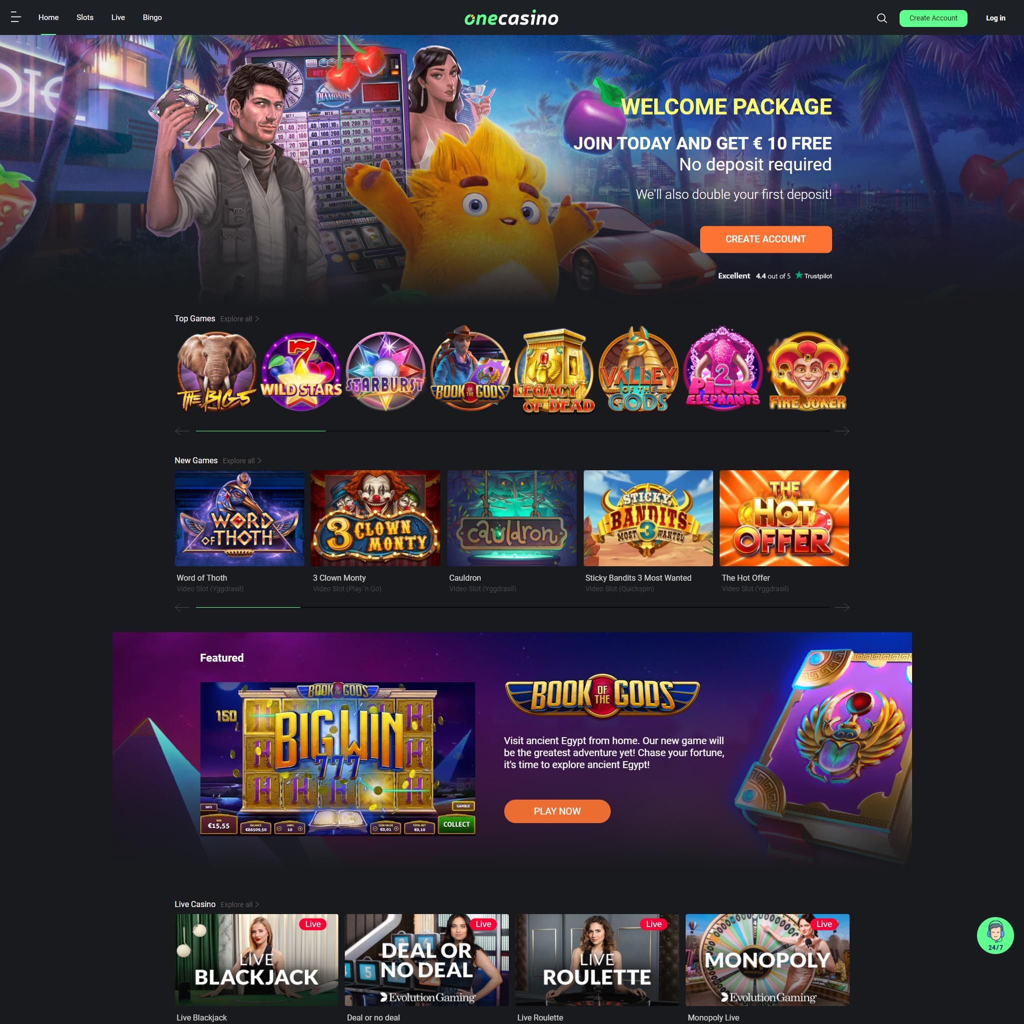 One Casino App Interface