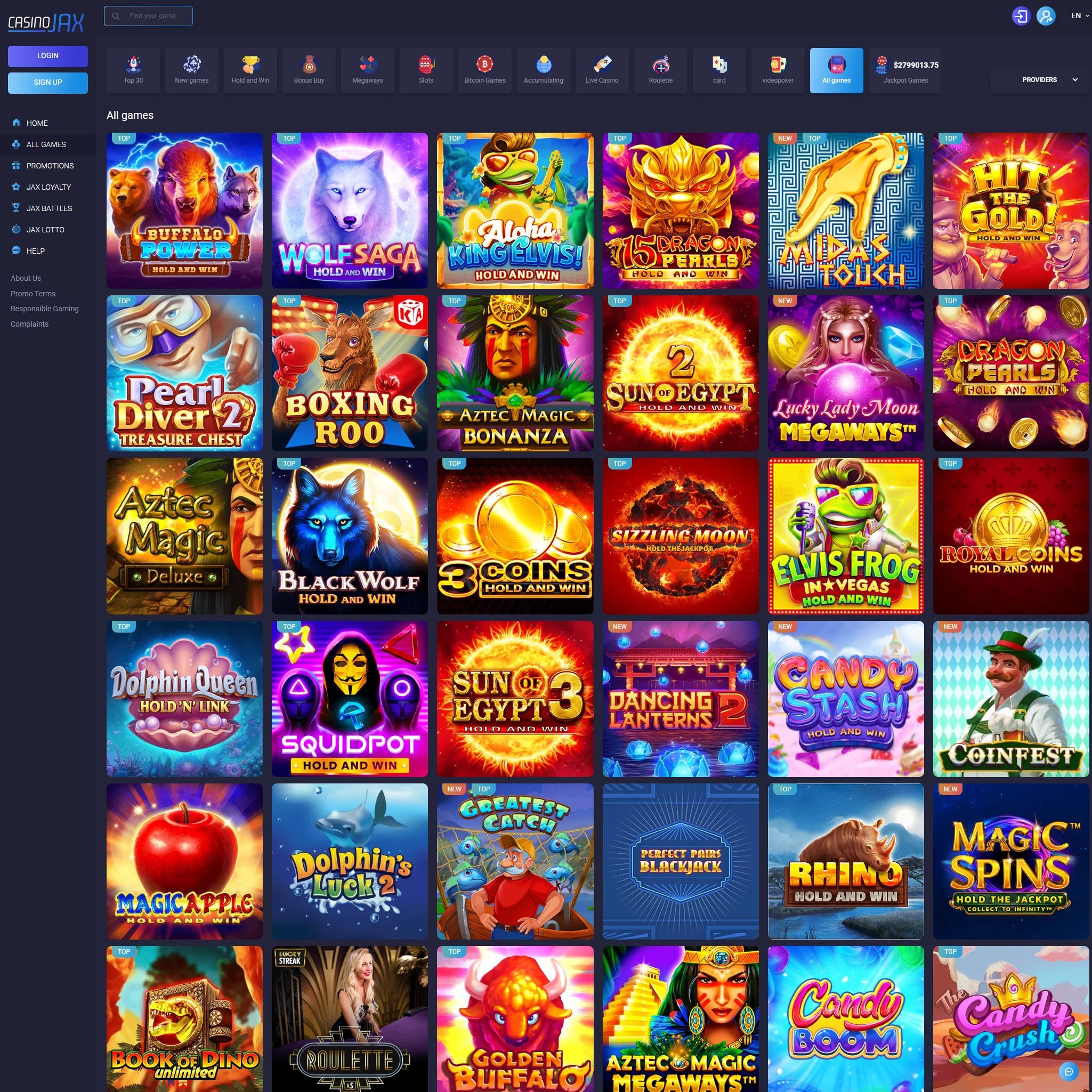 CasinoJAX full games catalogue