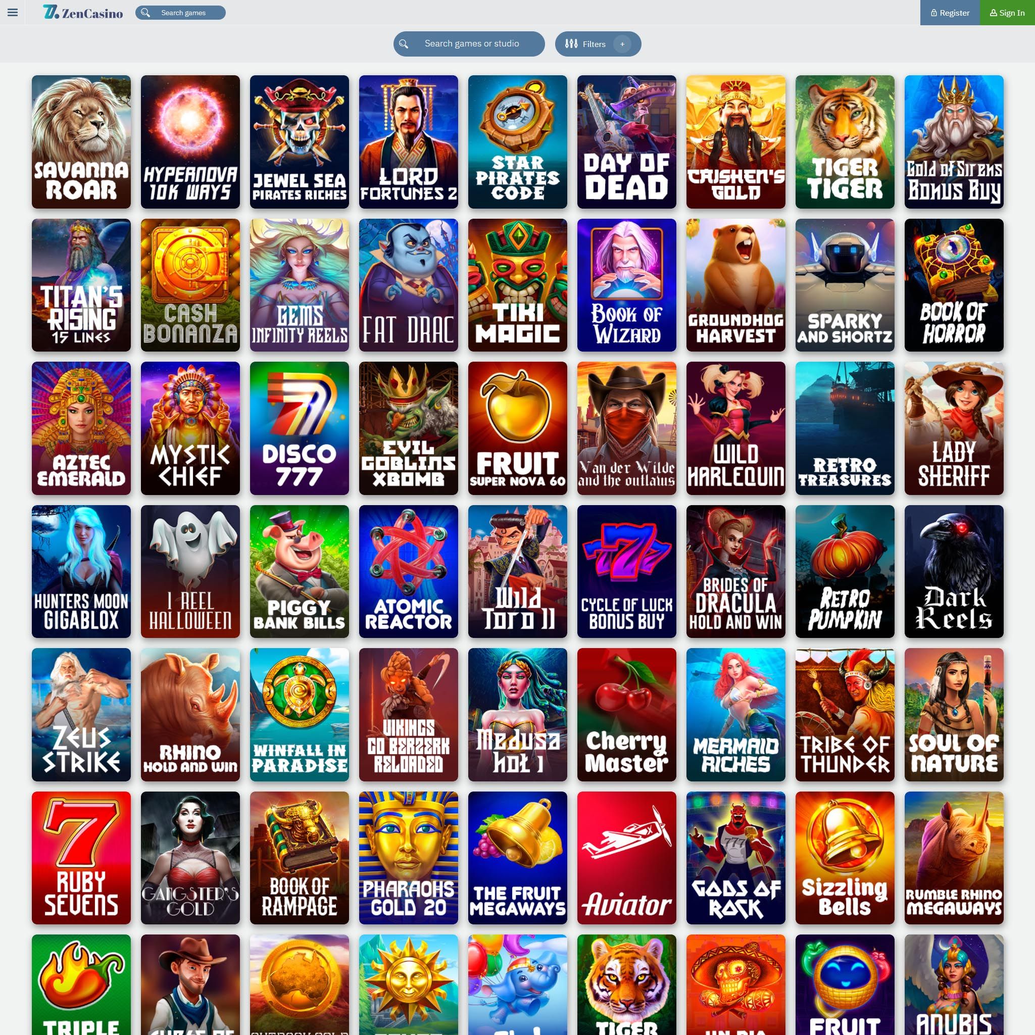 ZenCasino full games catalogue