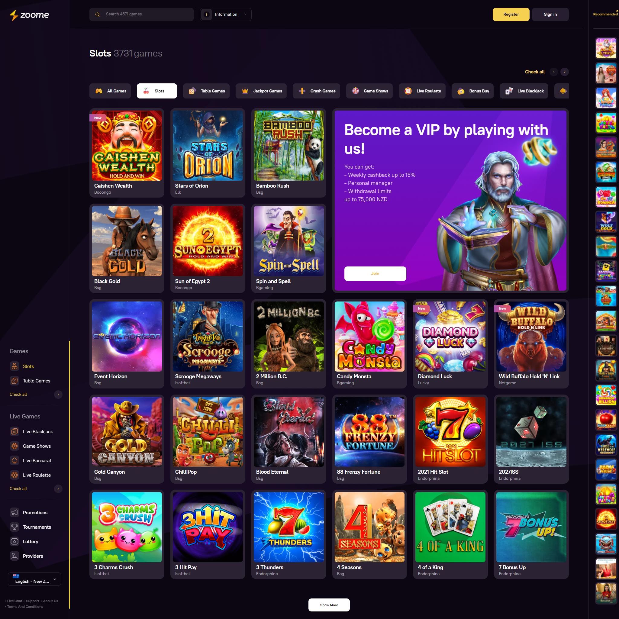 Zoome Casino full games catalogue