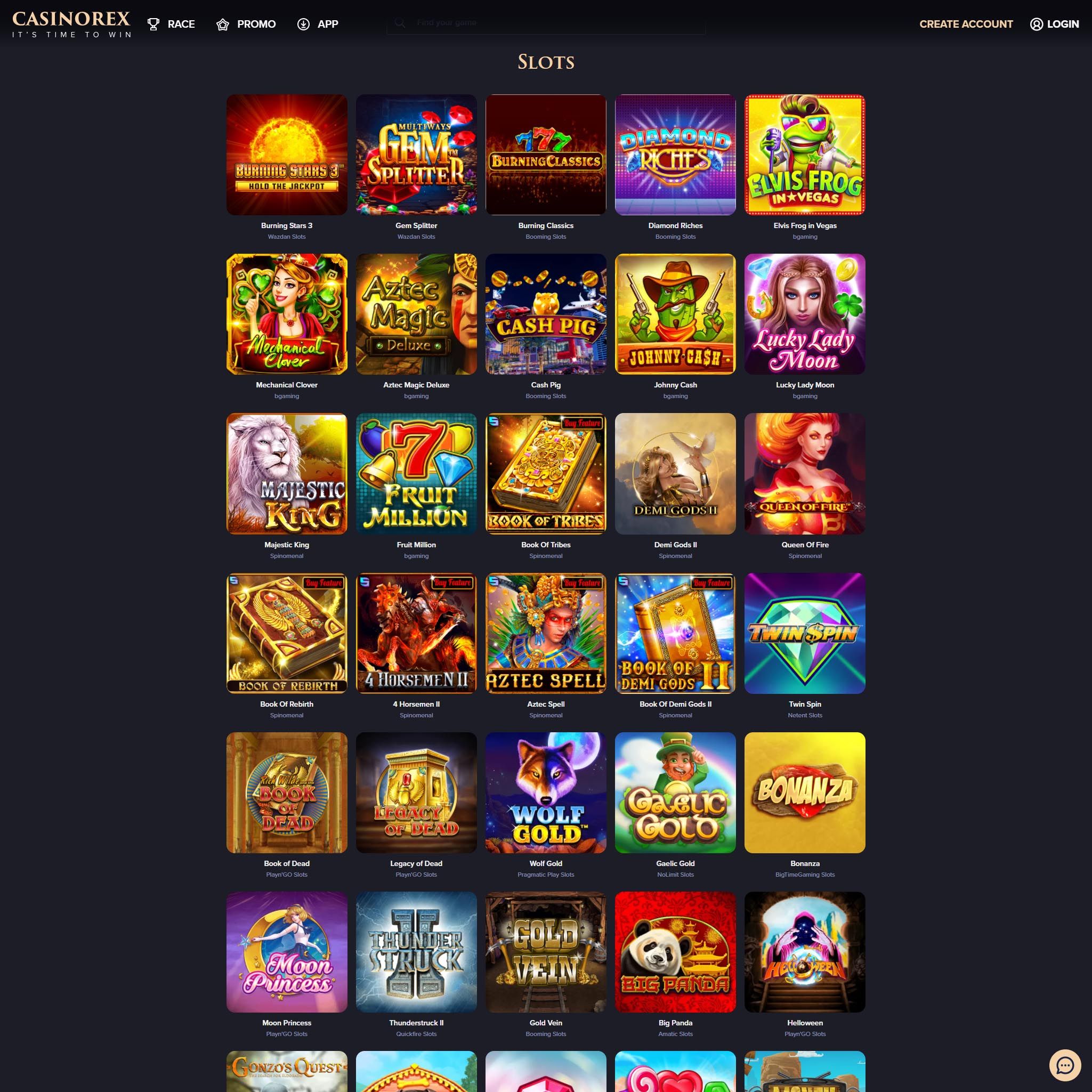 CasinoRex full games catalogue