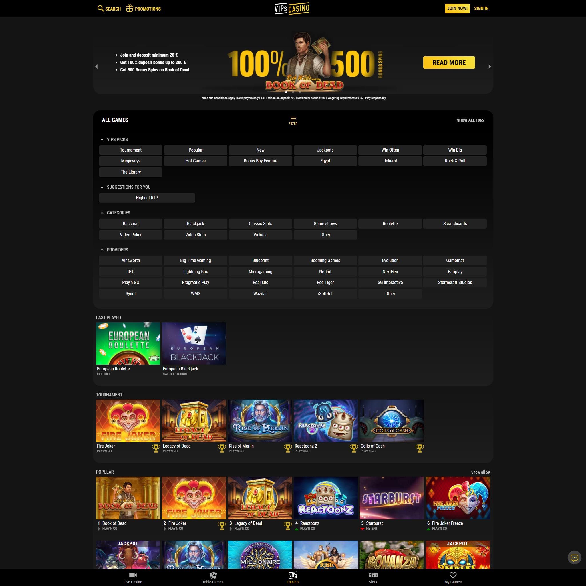 VIPs Casino review by Mr. Gamble