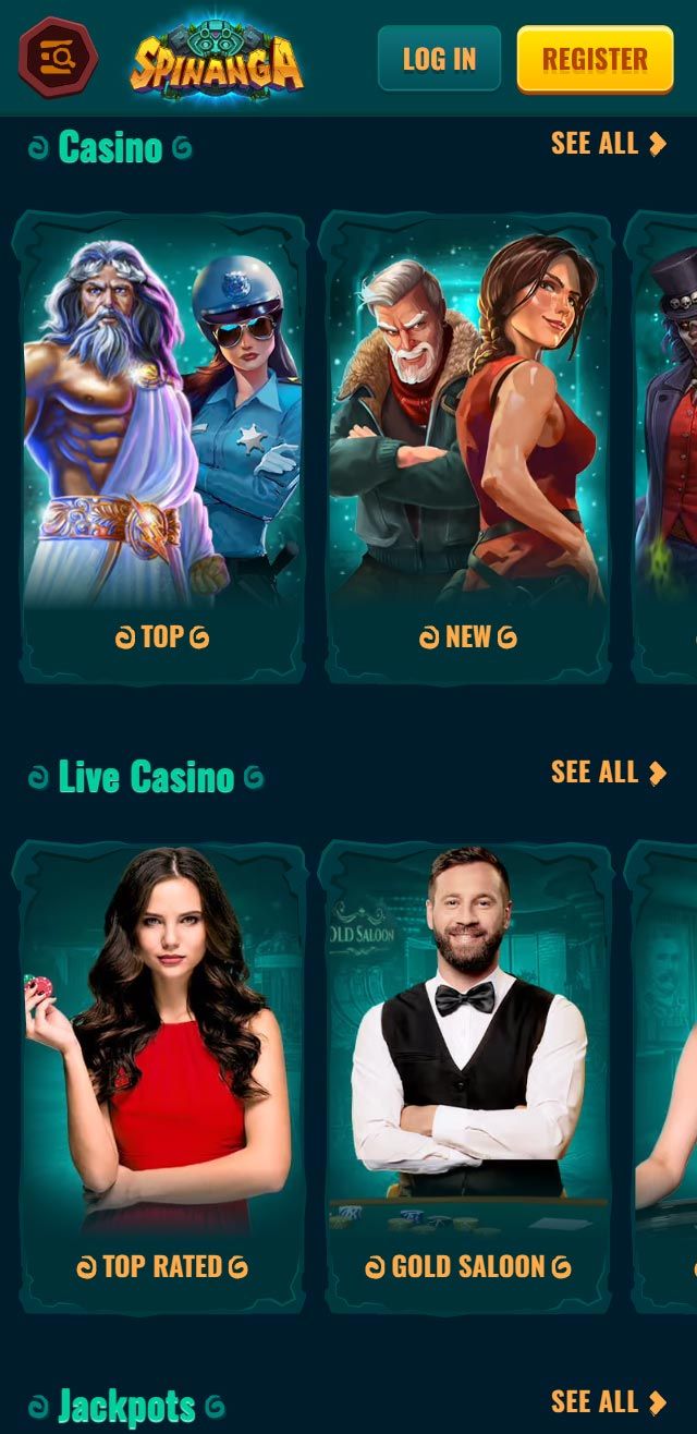 Spinanga Casino rozhraní