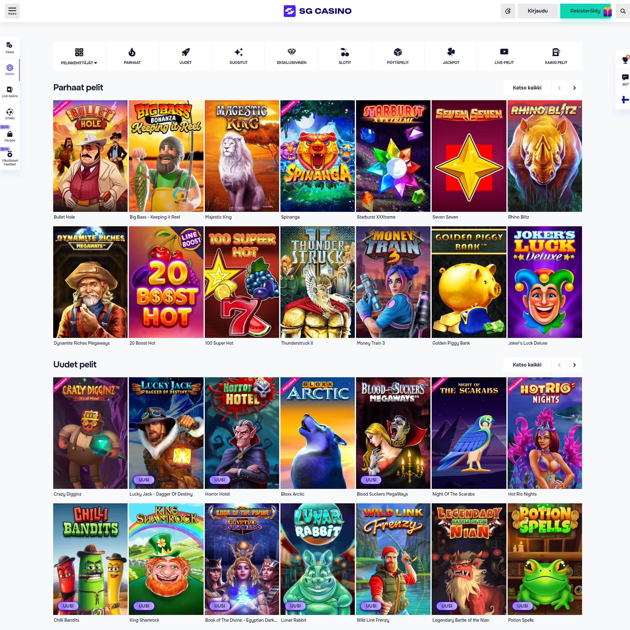 Löydä SG Casino pelit ja pelivalmistajat perusteellisesta arvostelustamme