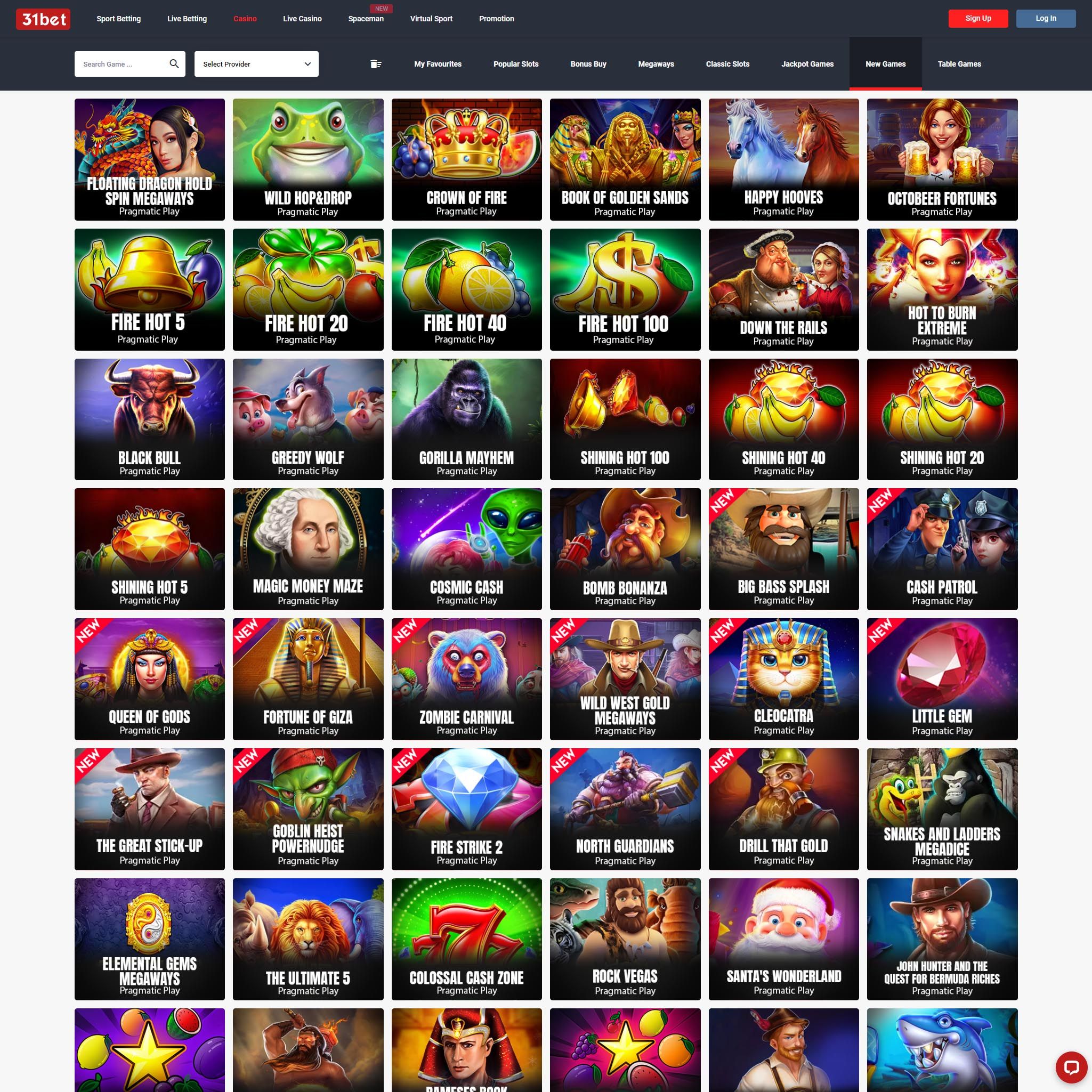 Find 31Bet Casino game catalog