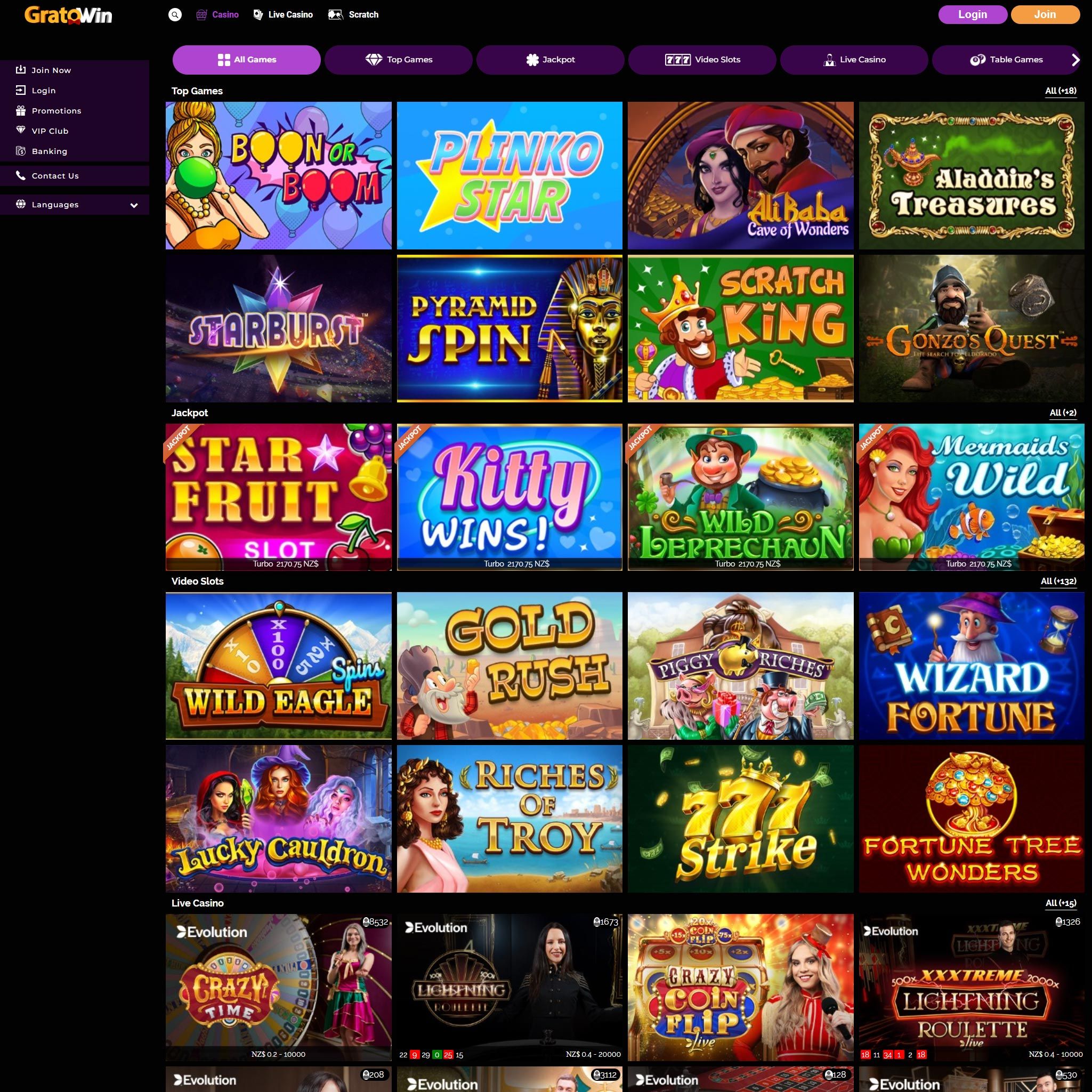 Gratowin Casino full games catalogue