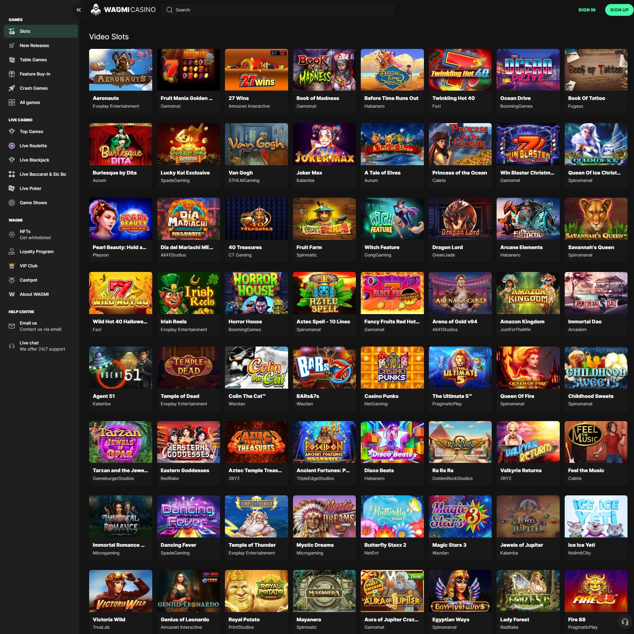 Wagmi Casino full games catalogue