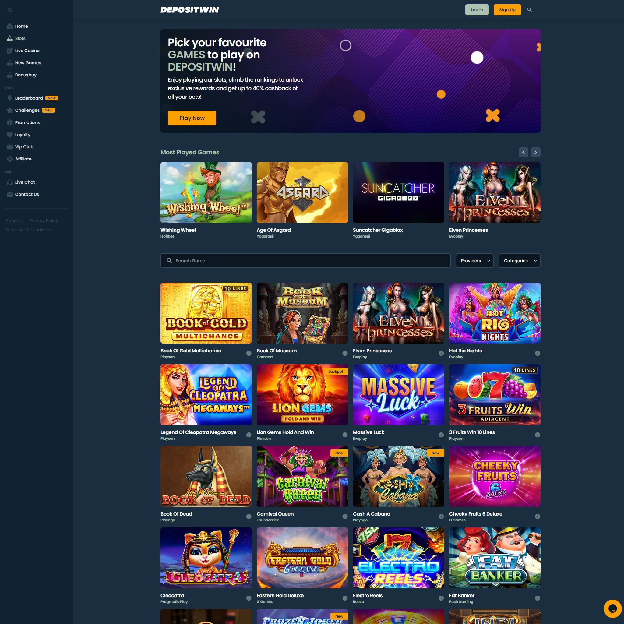 DepositWin Casino full games catalogue