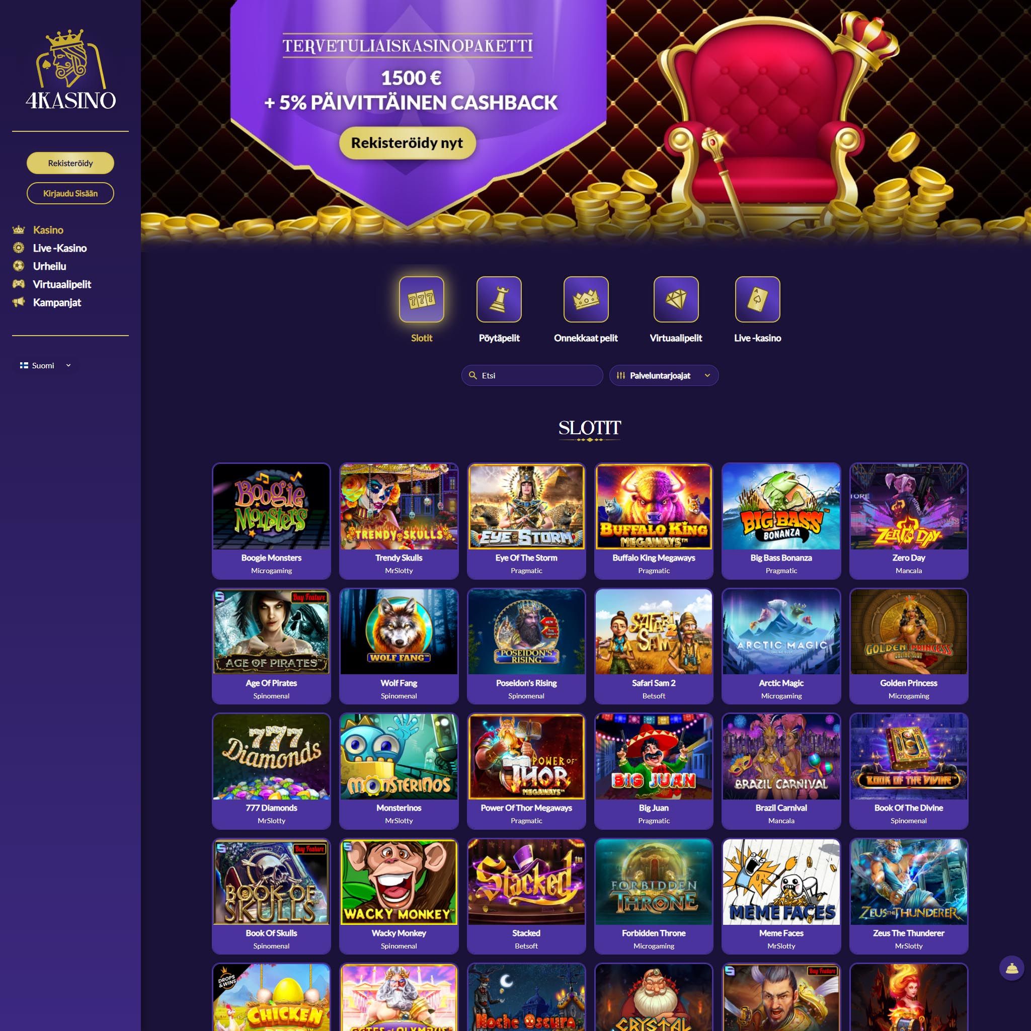 Pelaa netticasino 4Kasino voittaaksesi oikeaa rahaa – oikean rahan online casino! Vertaa kaikki nettikasinot ja löydä parhaat casinot Suomessa.