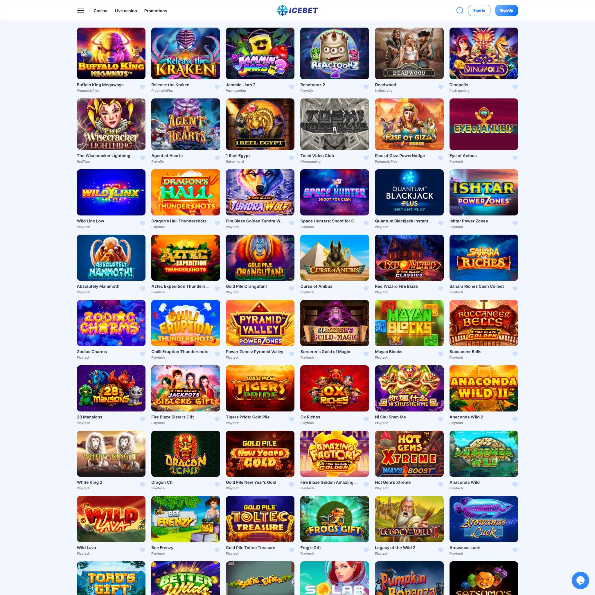 Find IceBet Casino game catalog