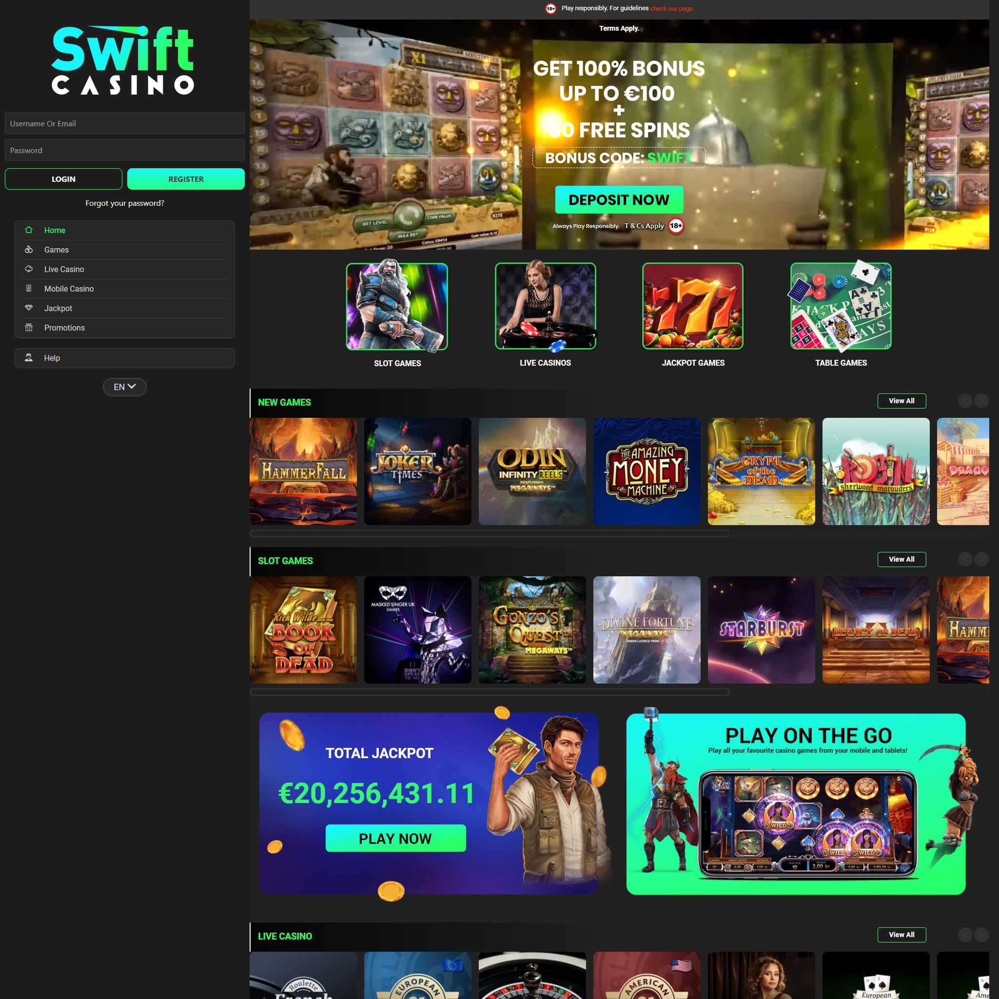 Swift Casino UK review by Mr. Gamble