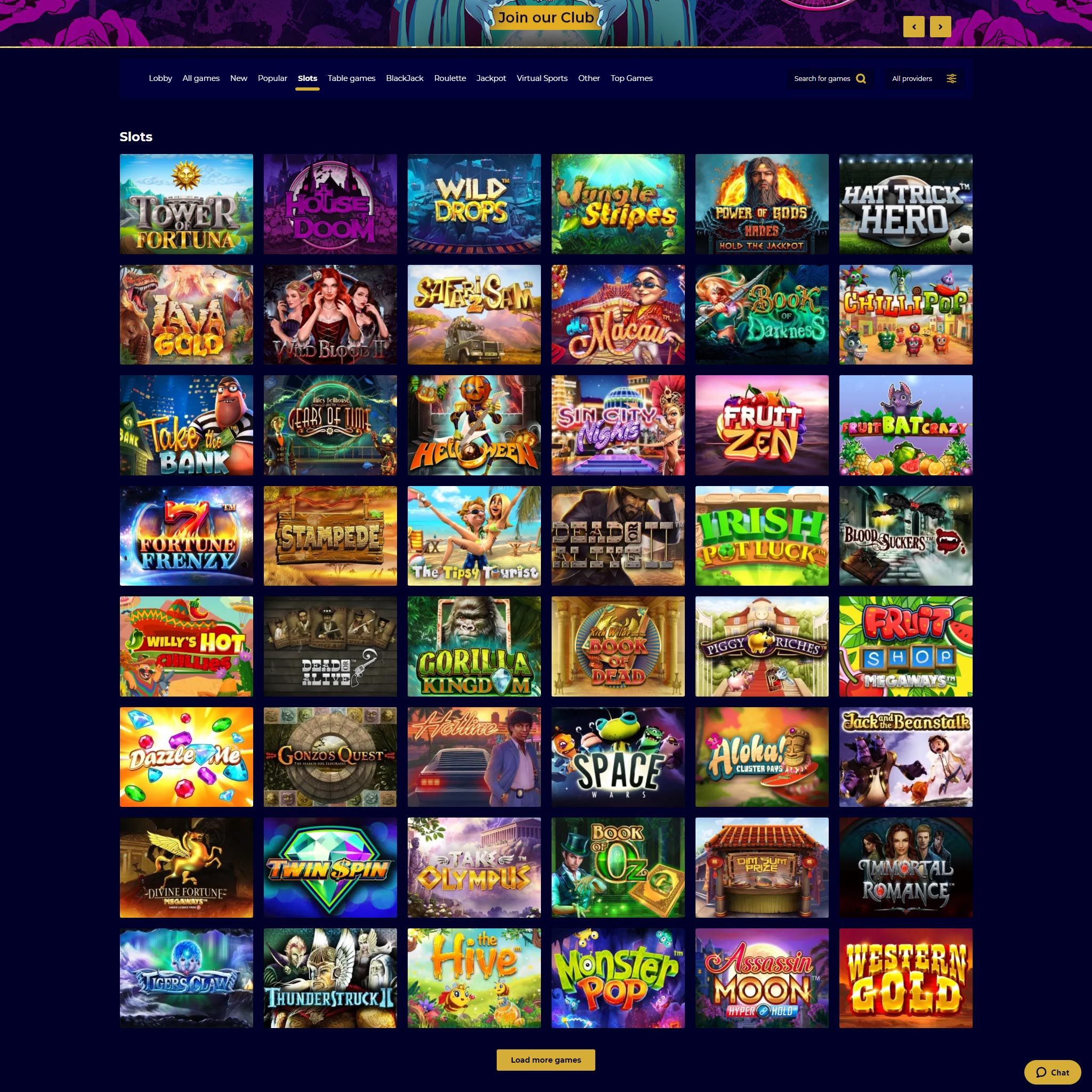 Club Riches full games catalogue