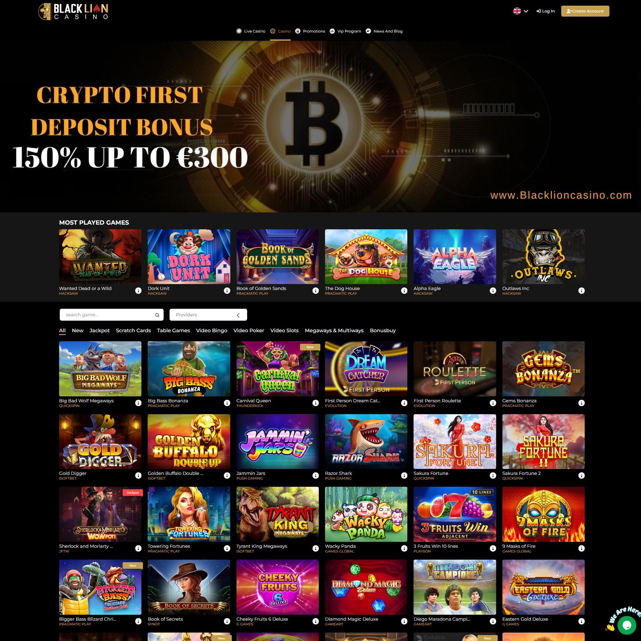 Find Black Lion Casino game catalog