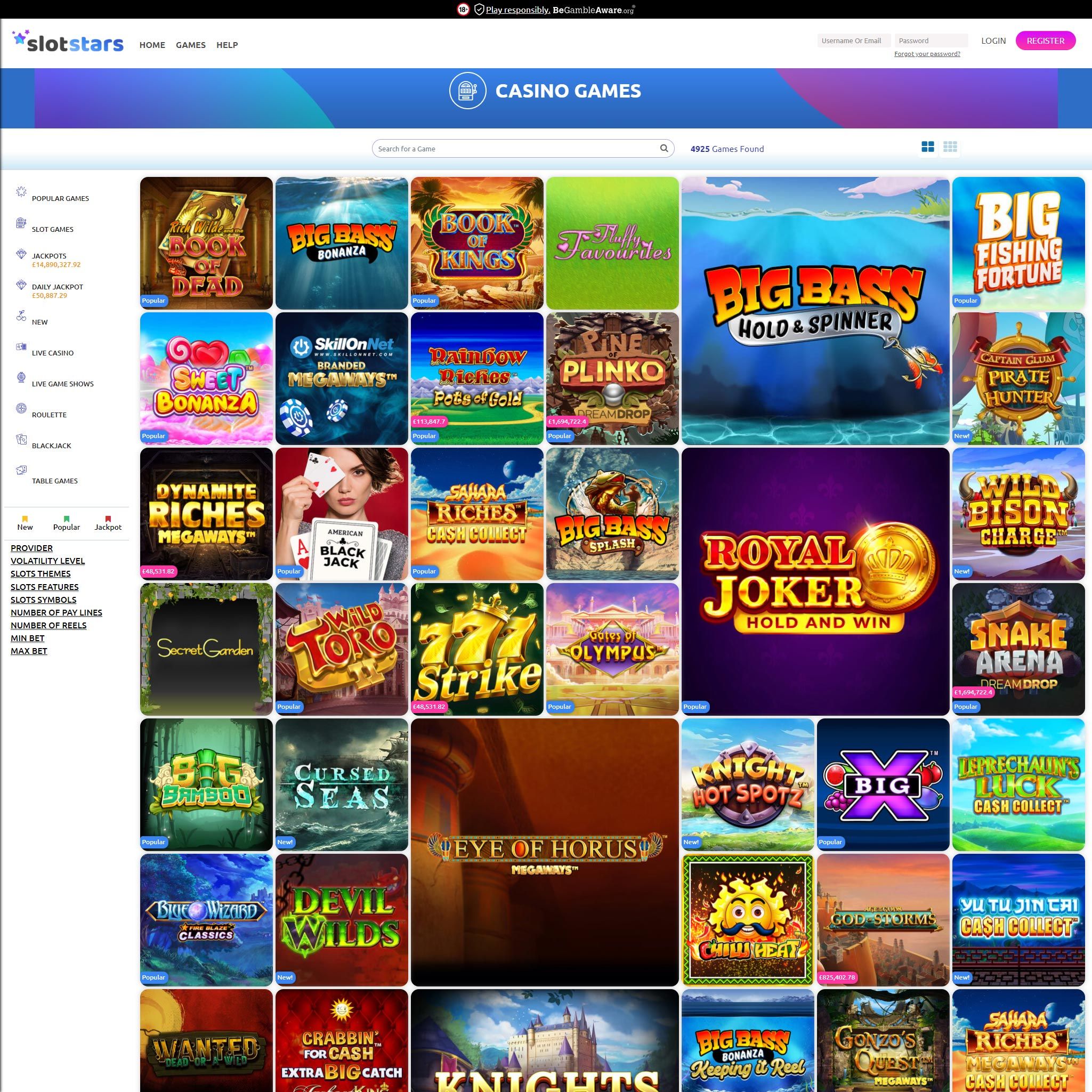 Find Slotstars game catalog