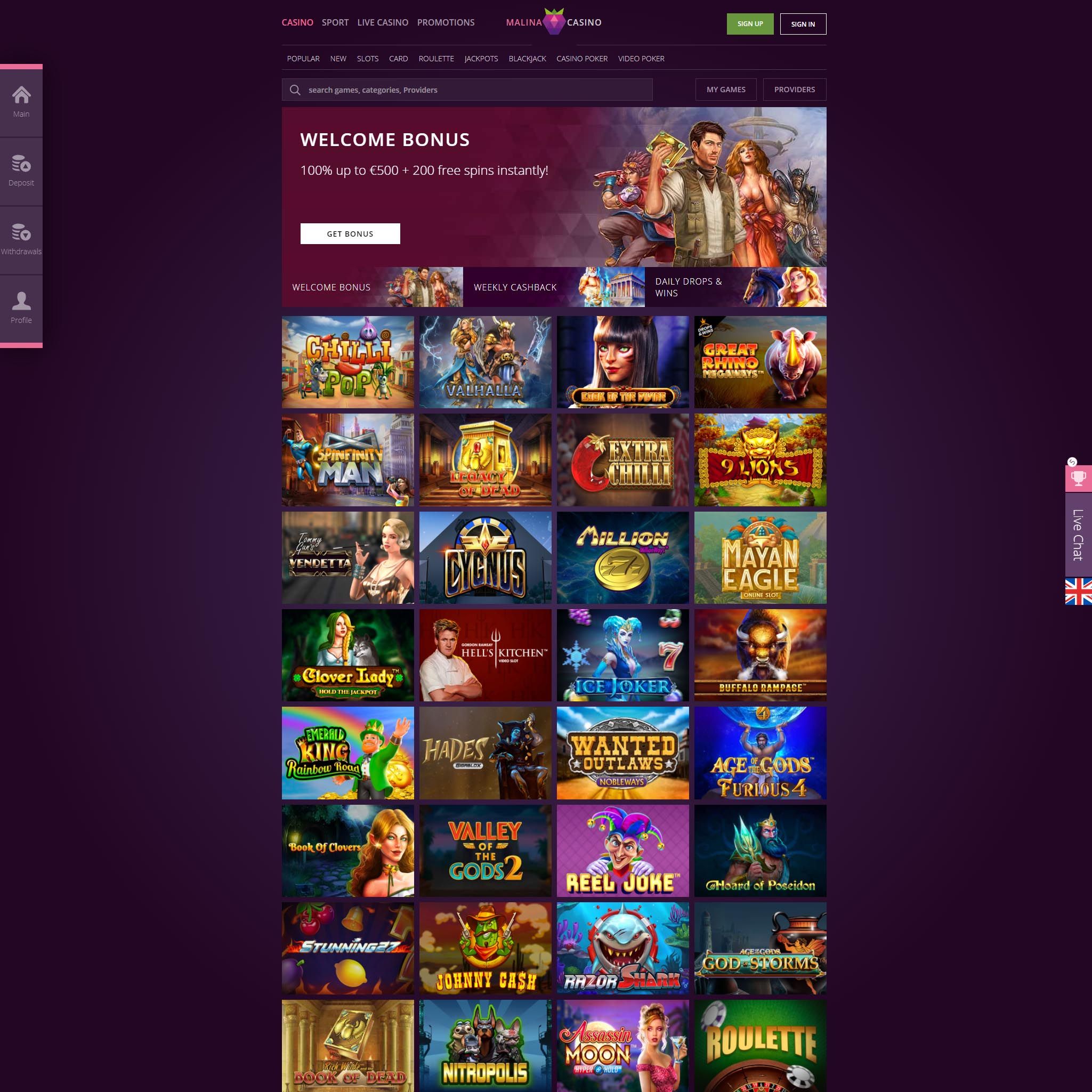 Malina Casino review by Mr. Gamble