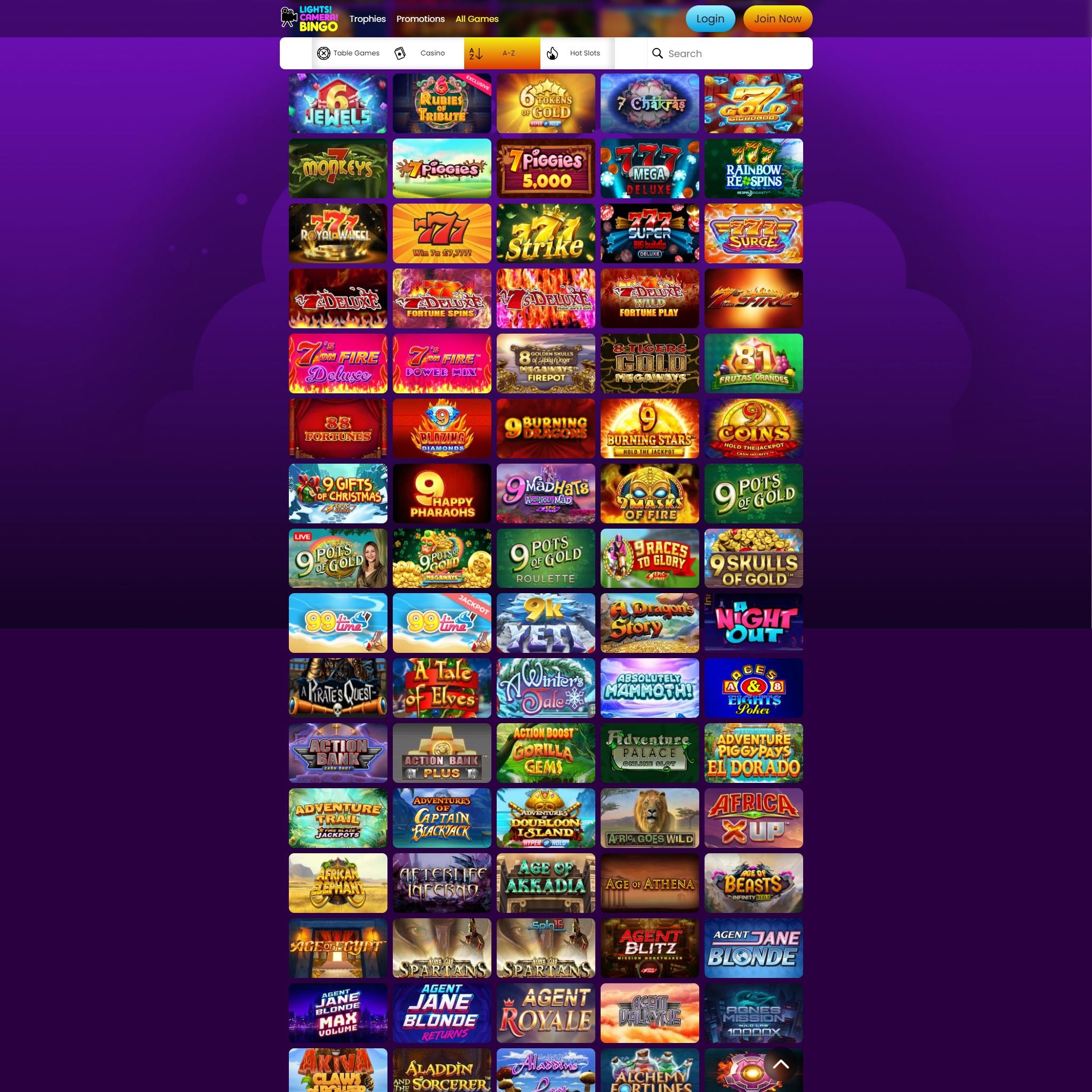 Lights Camera Bingo Casino full games catalogue