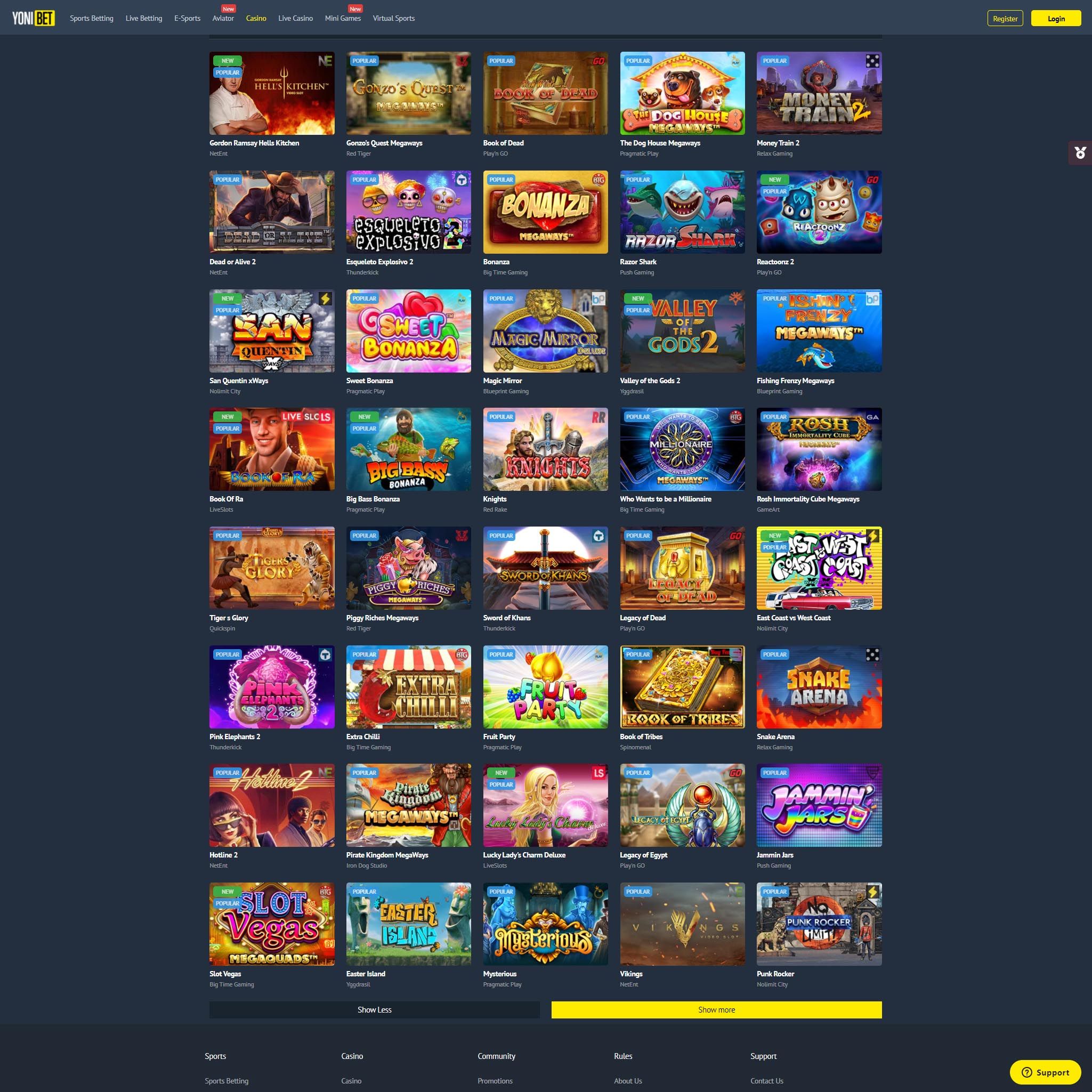 Yonibet full games catalogue