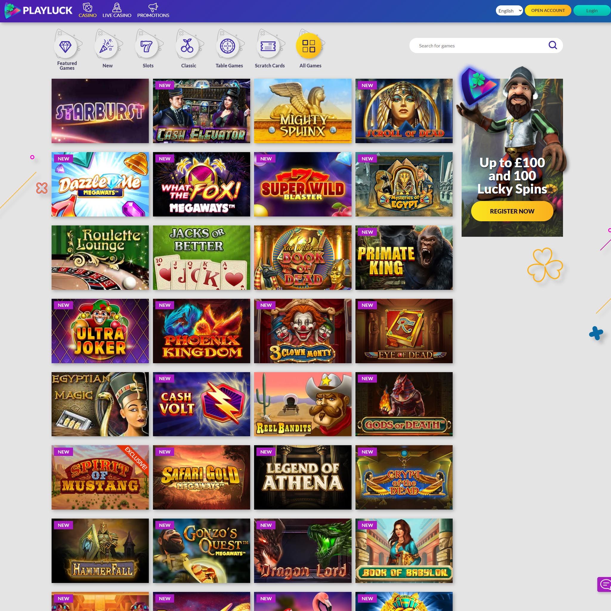 Find PlayLuck Casino game catalog