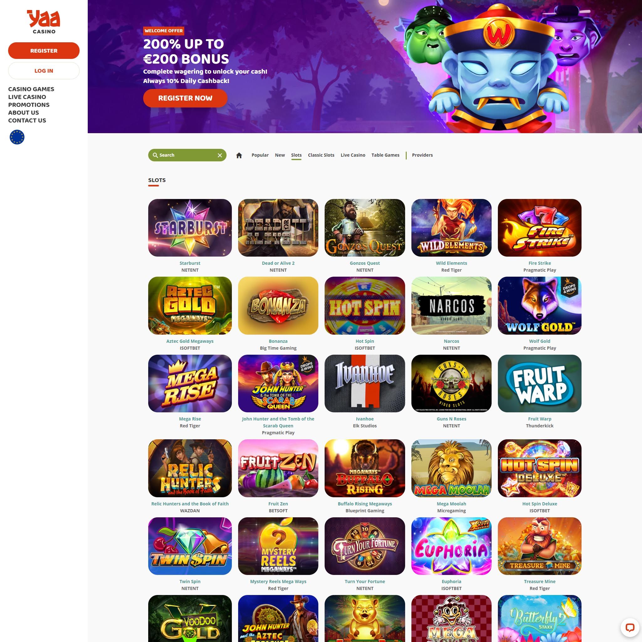 YaaCasino full games catalogue