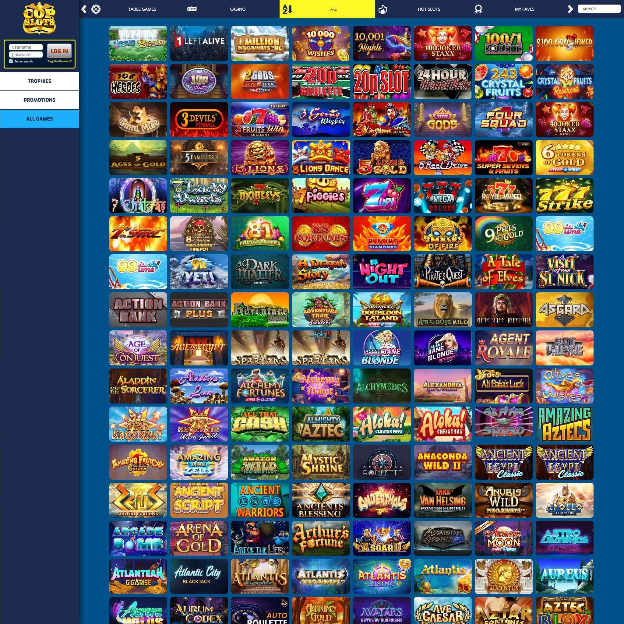 Cop Slots Casino full games catalogue