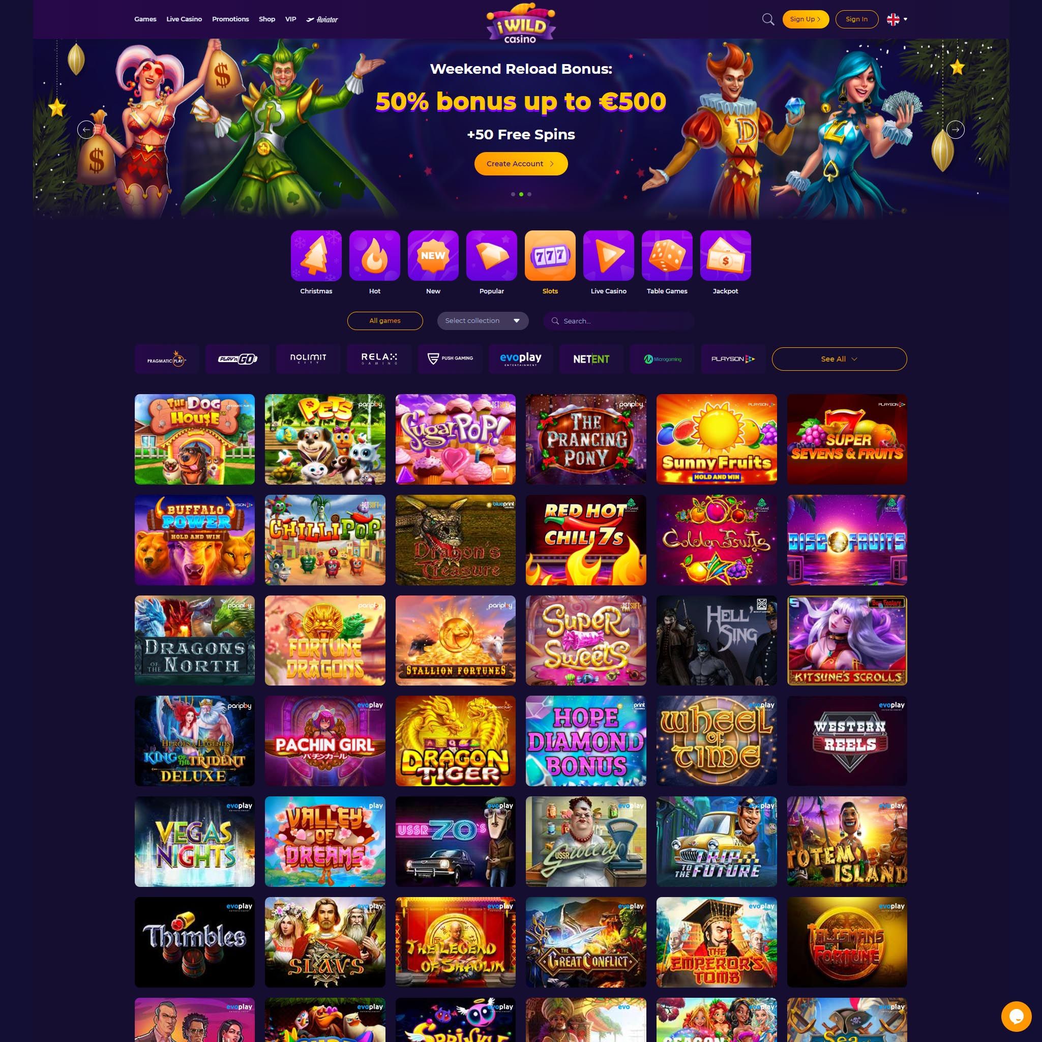 Find IWild Casino game catalog