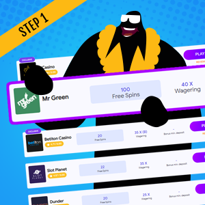 Step 1 in how to get free spins is to look at a free spins no deposit bonus comparison list and use the filters to see best free spin offers for you