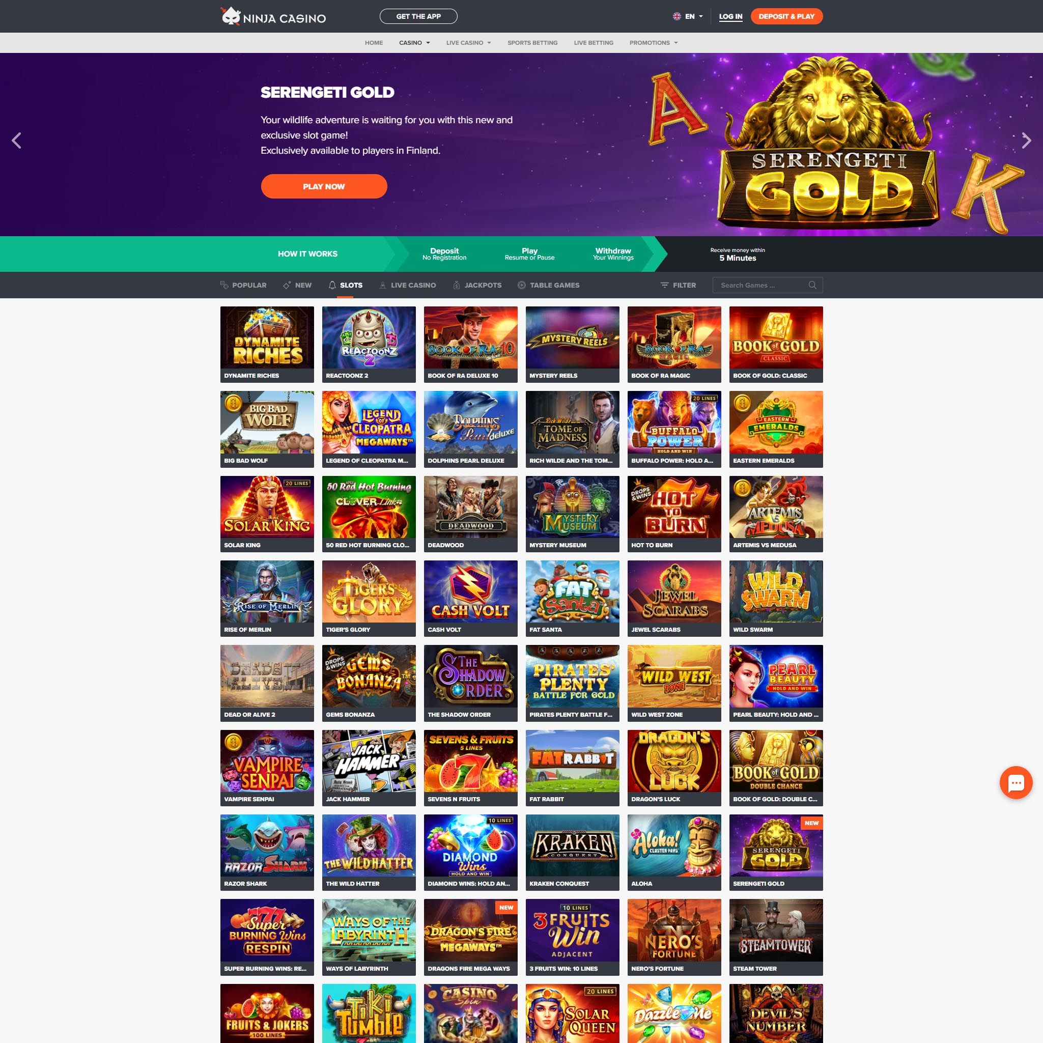 Ninja Casino full games catalogue