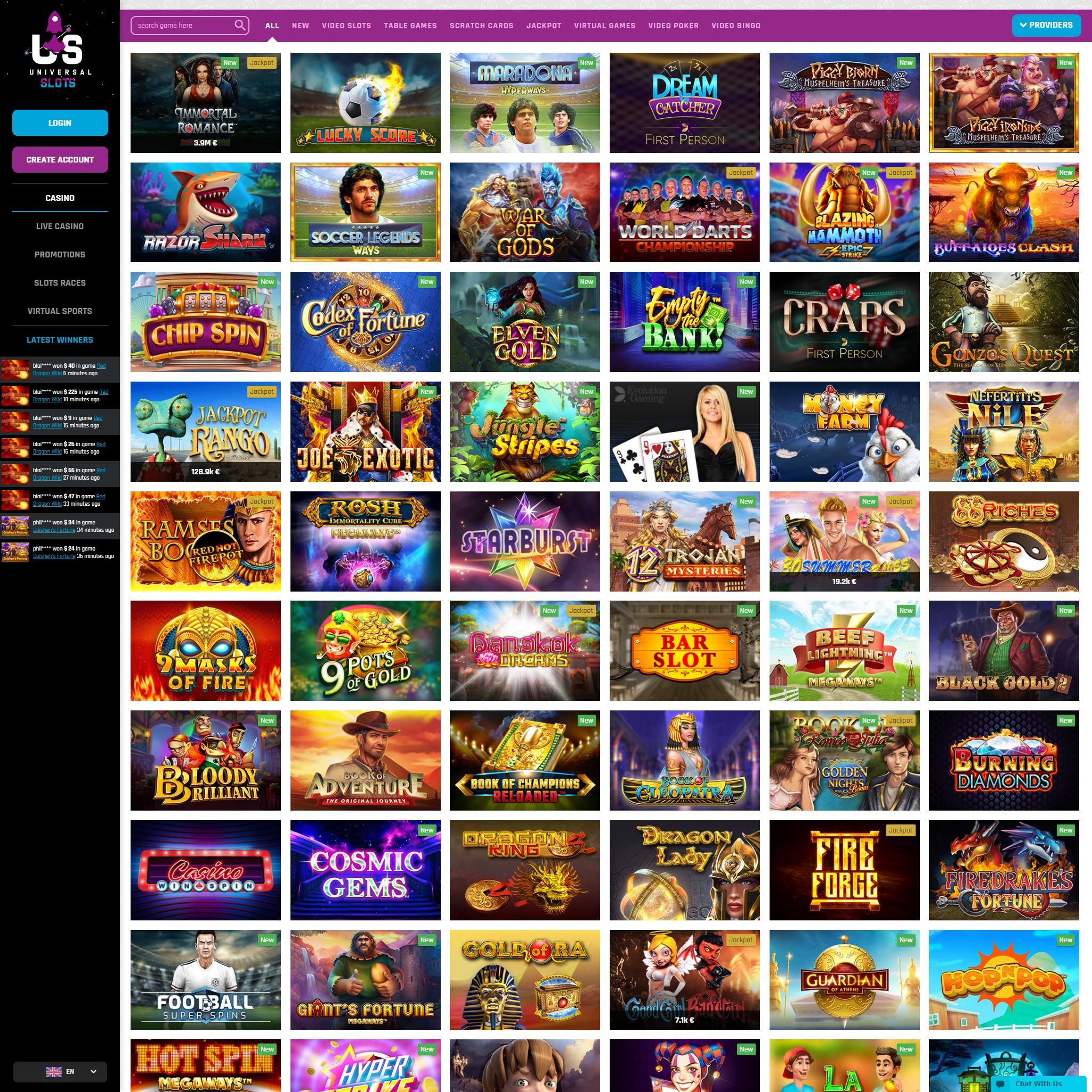 Find Universal Slots game catalog