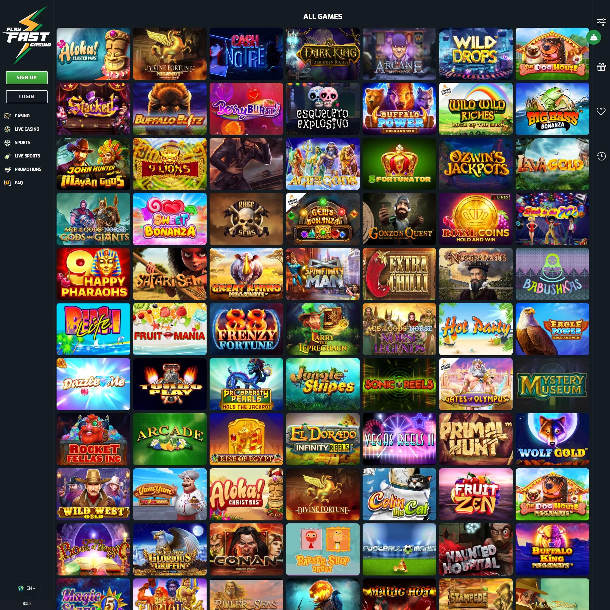 Find Playfast Casino game catalog