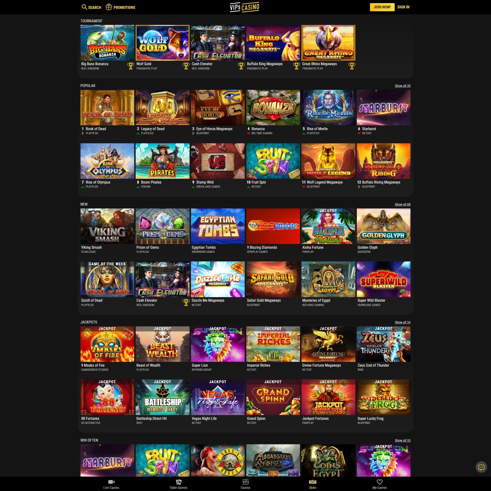 VIPs Casino full games catalogue