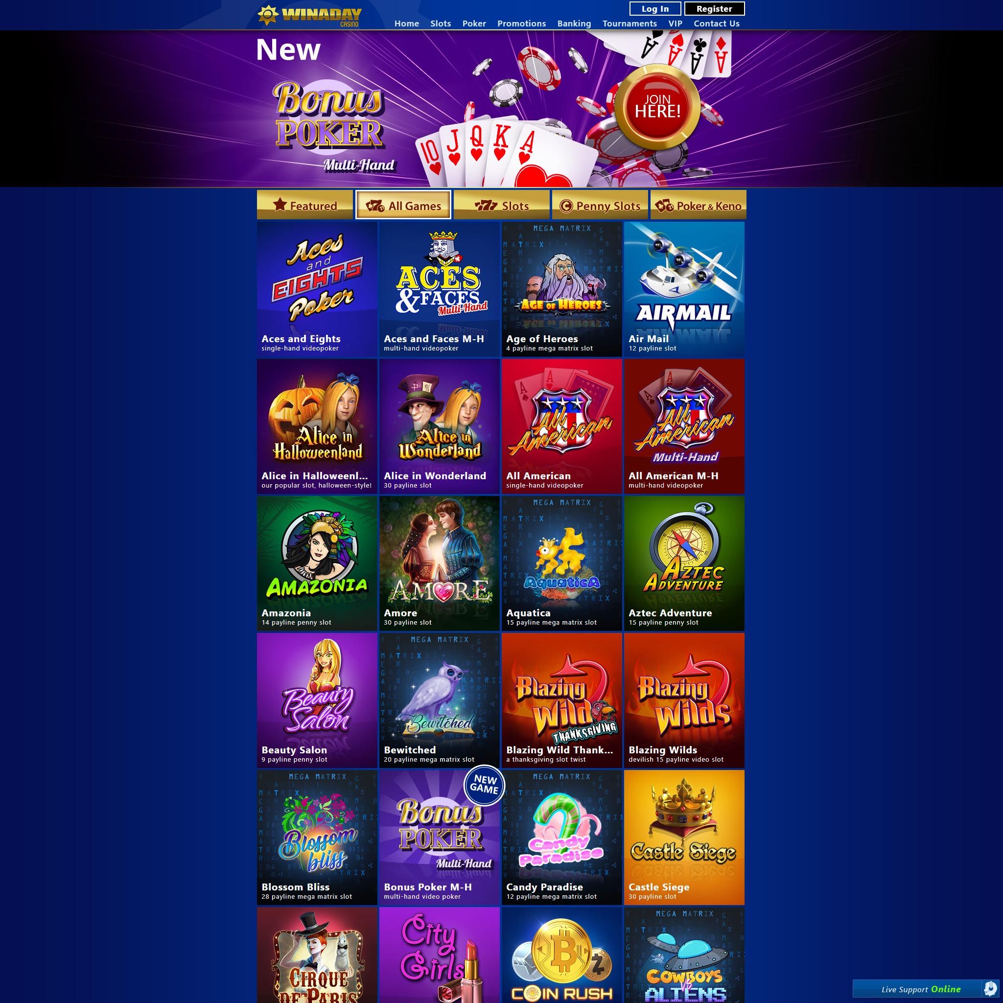 Find Winaday Casino game catalog