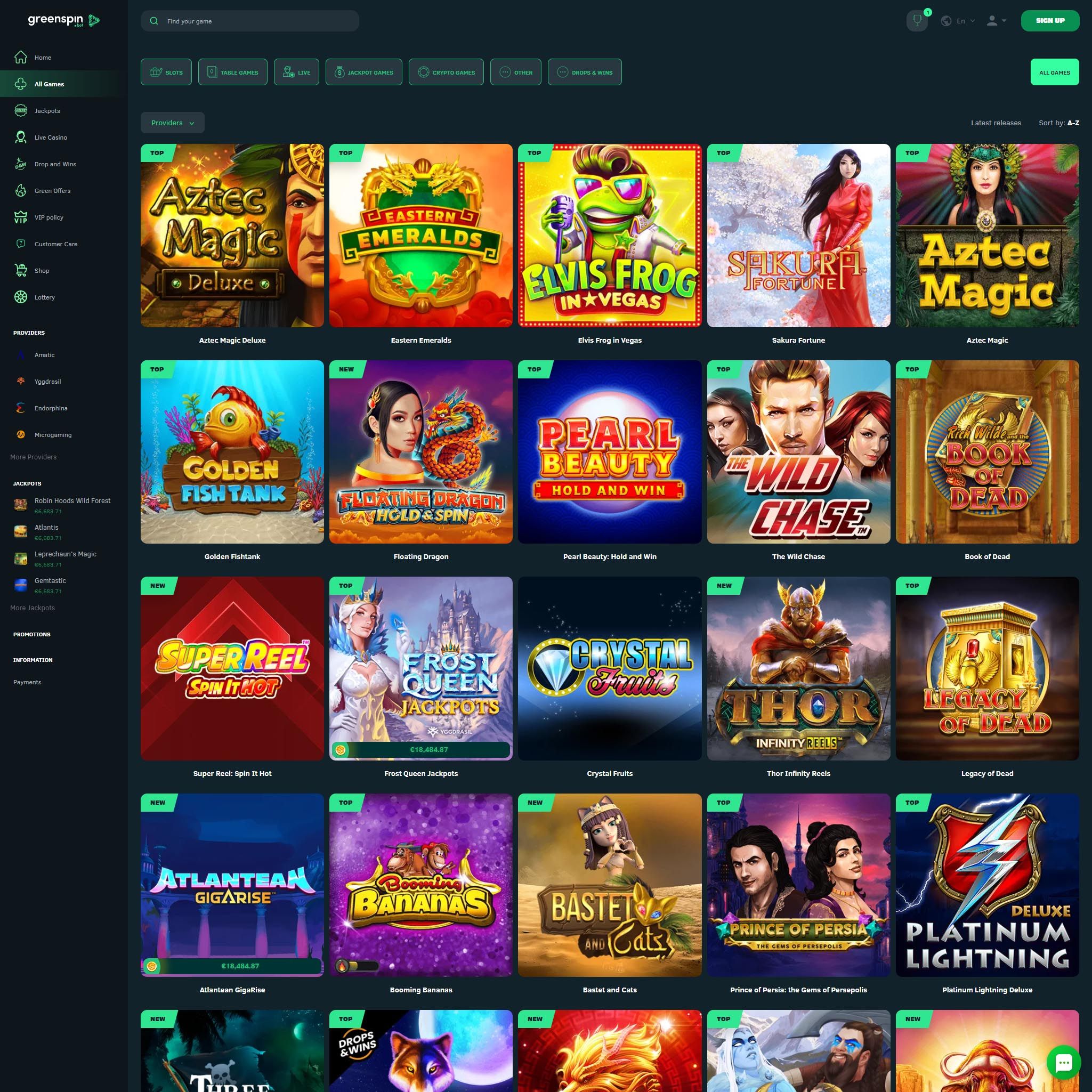 GreenSpin.bet full games catalogue