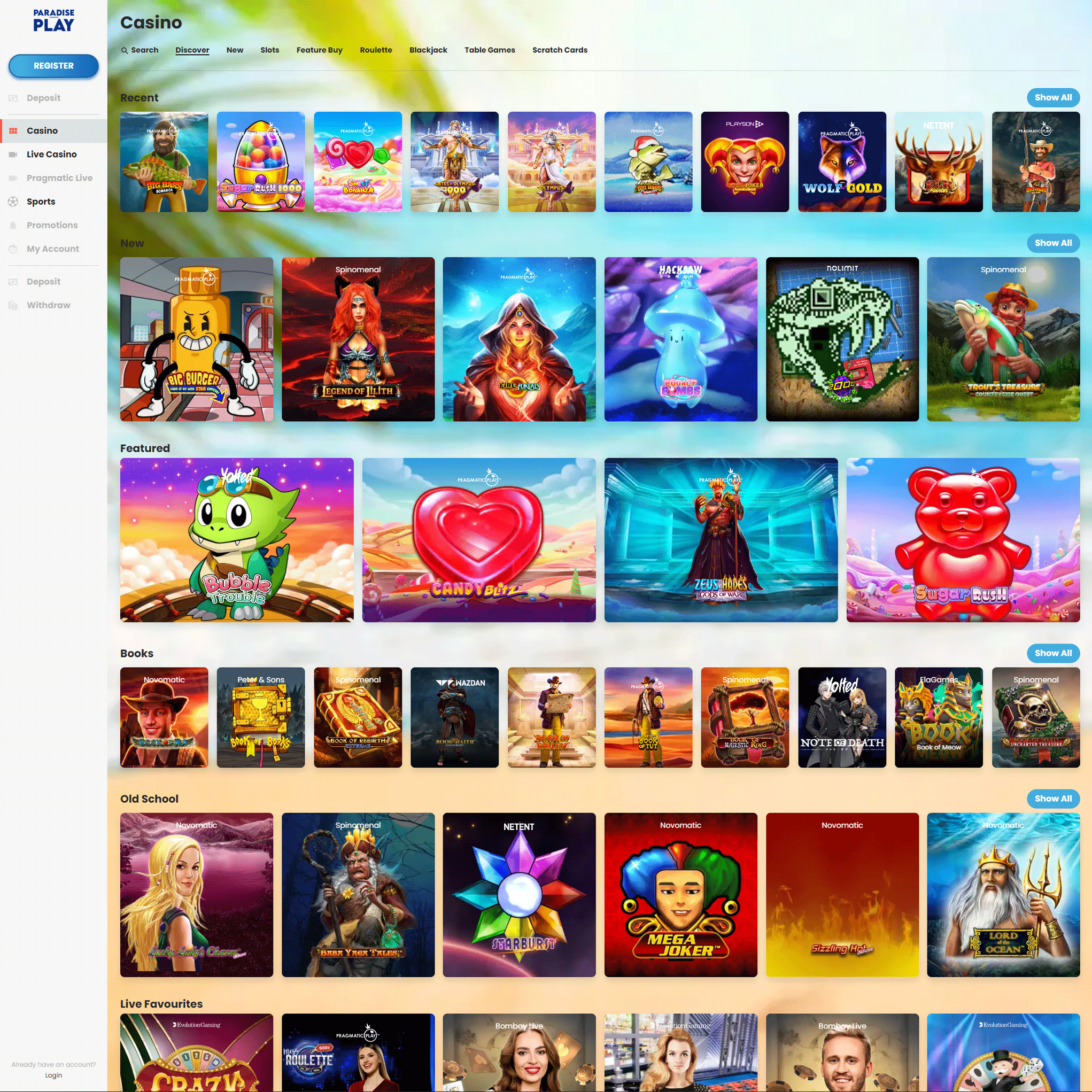 Technische interface van het casinoplatform