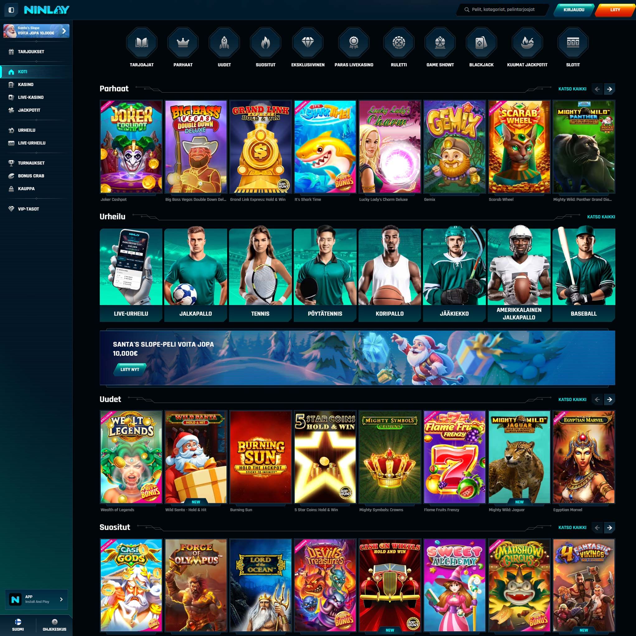 Suomalaiset nettikasinot tarjoavat monia hyötyjä pelaajille. Ninlay Casino on suosittelemamme nettikasino, jolle voit lunastaa bonuksia ja muita etuja.