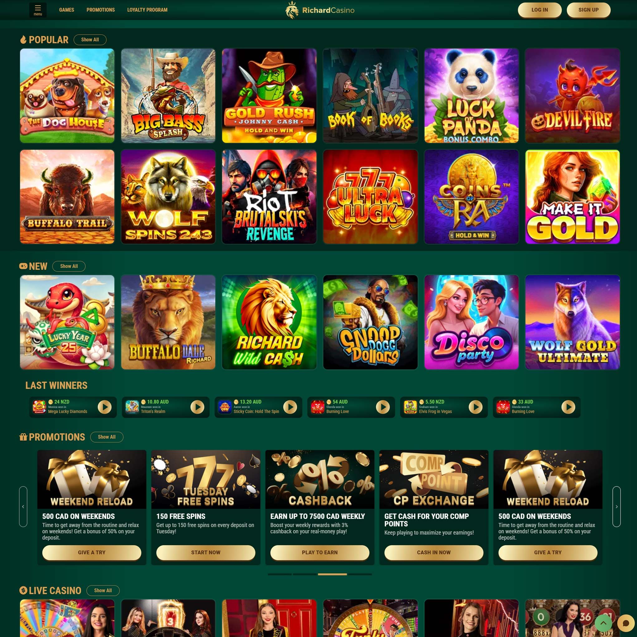 Richard Casino App Interface showing game lobby on mobile device
