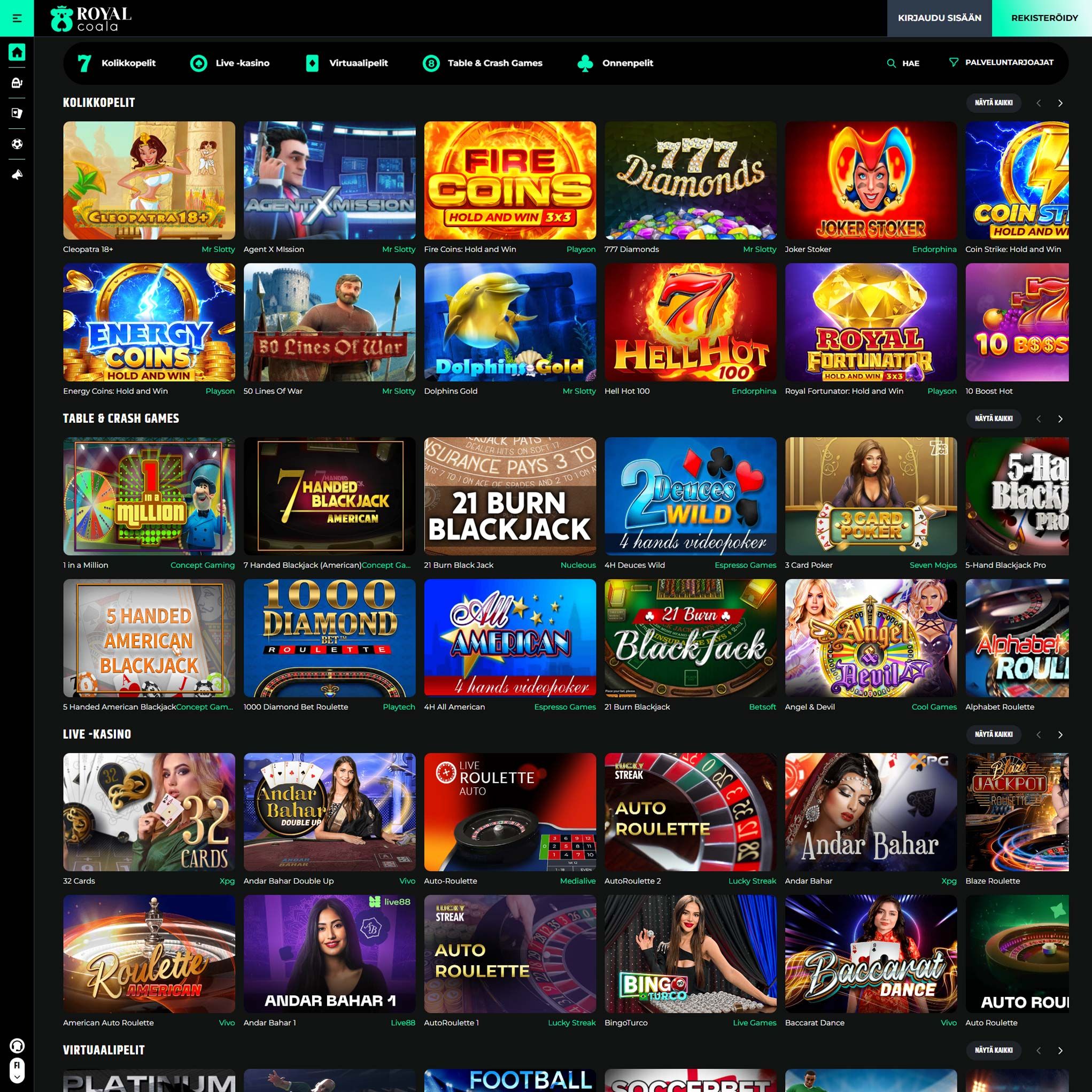 Suomalaiset nettikasinot tarjoavat monia hyötyjä pelaajille. Royal Coala Casino on suosittelemamme nettikasino, jolle voit lunastaa bonuksia ja muita etuja.