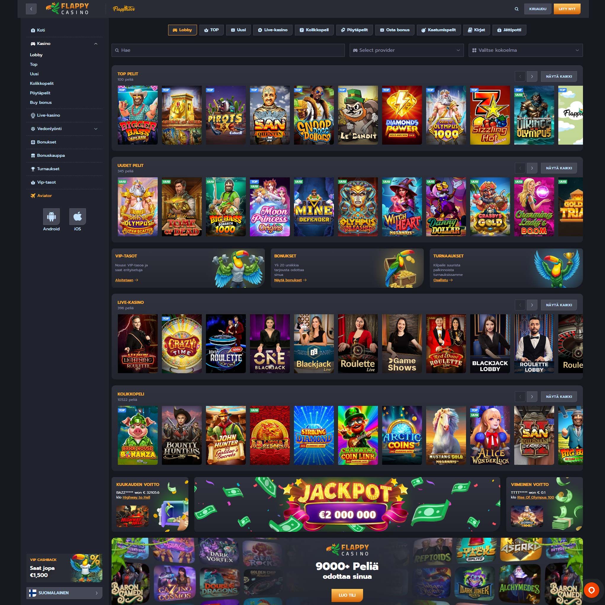 Suomalaiset nettikasinot tarjoavat monia hyötyjä pelaajille. Flappy Casino on suosittelemamme nettikasino, jolle voit lunastaa bonuksia ja muita etuja.