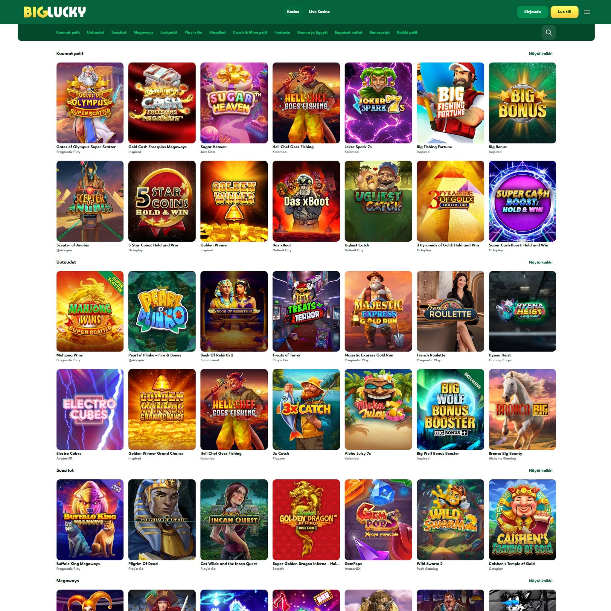 Suomalaiset nettikasinot tarjoavat monia hyötyjä pelaajille. Big Lucky Casino on suosittelemamme nettikasino, jolle voit lunastaa bonuksia ja muita etuja.