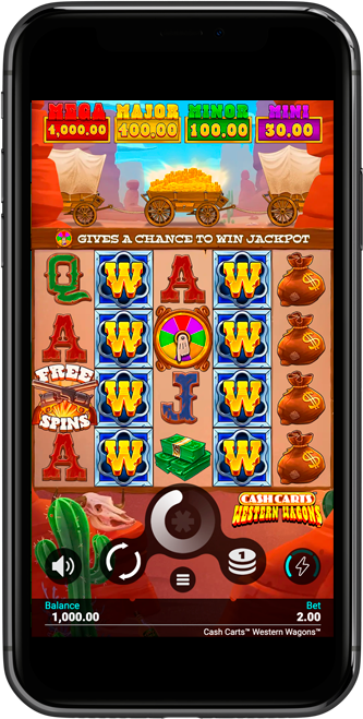 Playing Cash Carts Western Wagons by Snowborn on a mobile device