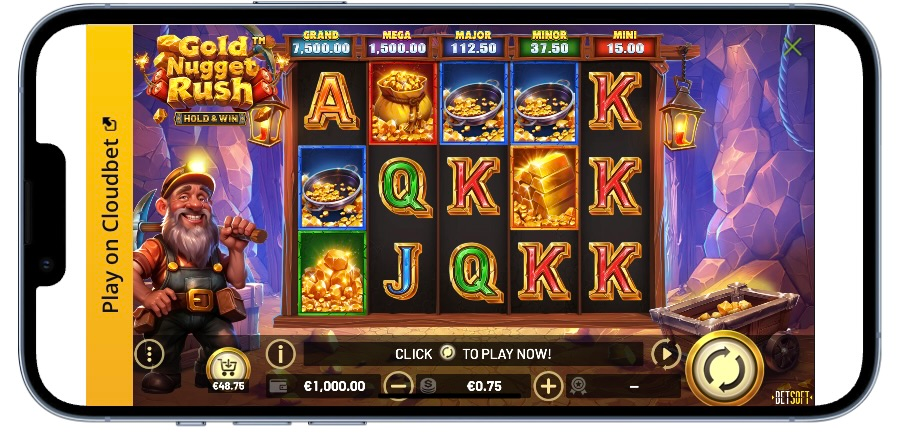 Playing the Gold Nugget Rush slot by Betsoft