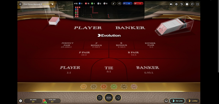 First-Person Baccarat gameplay by Evolution Gaming