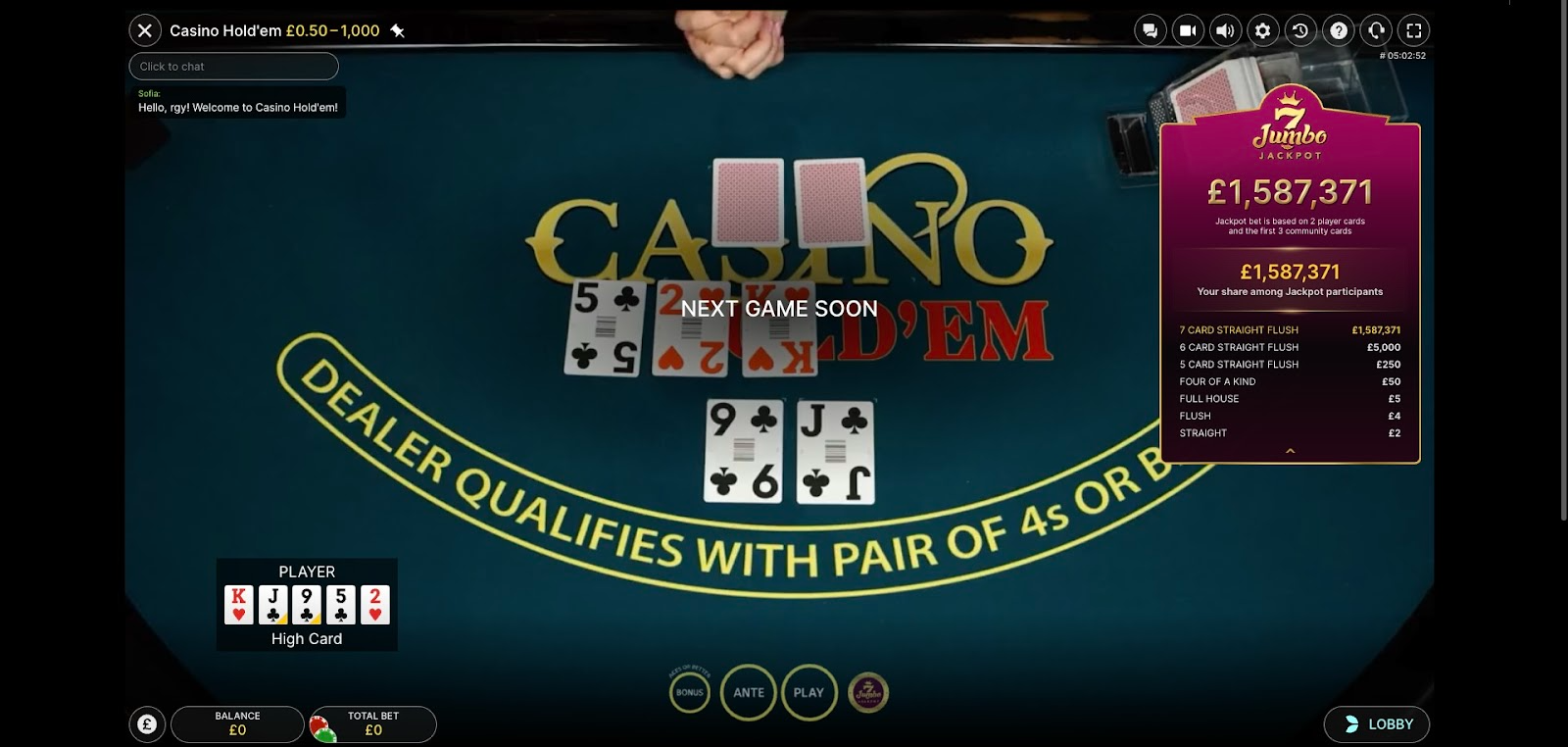 Casino Hold'em gameplay by Evolution Gaming