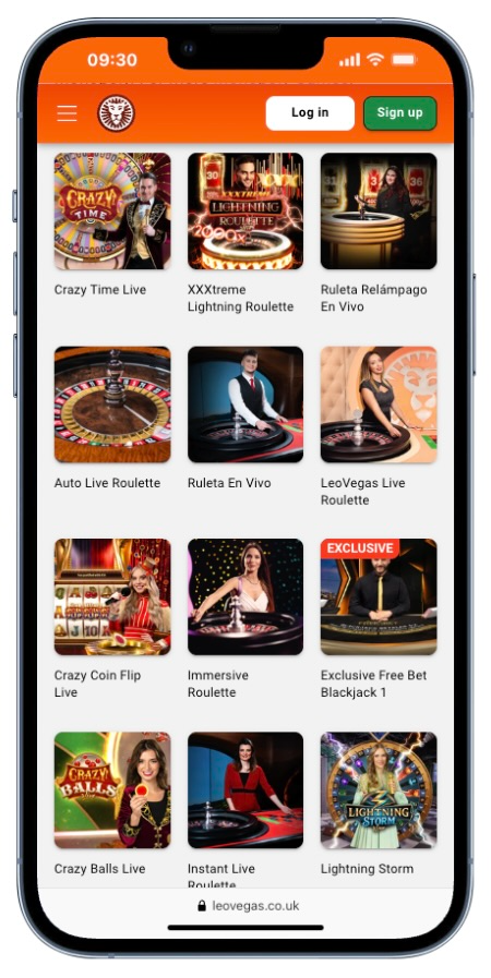 A selection of live casino games from Evolution at LeoVegas