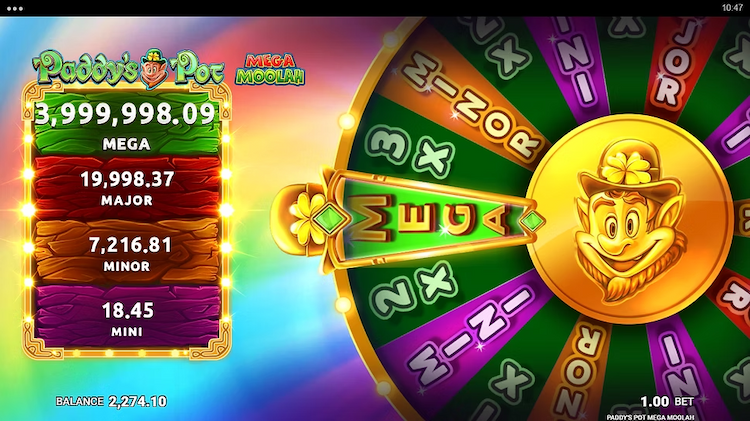 Just For The Win Game Paddy's Pot Mega Moolah Jackpot Wheel