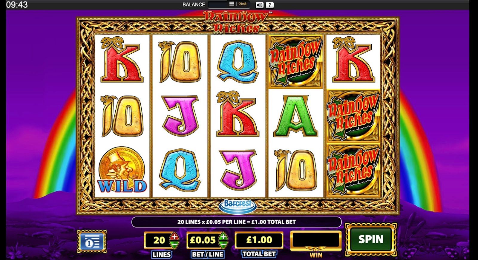 Rainbow Riches slot gameplay at an online casino