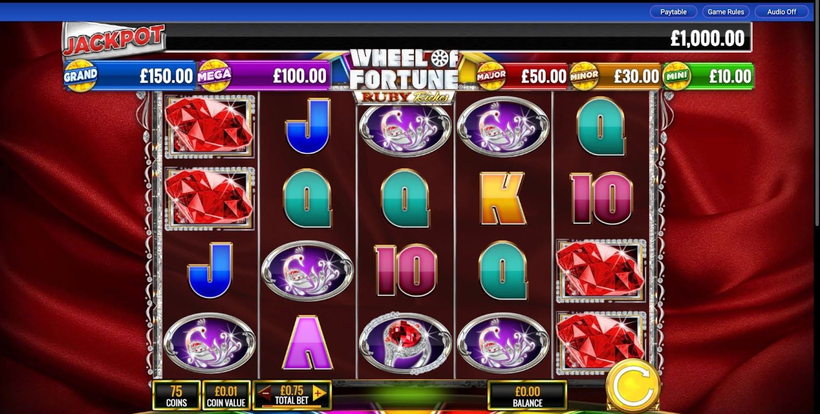 Playing Wheel of Fortune Ruby Riches slot by IGT