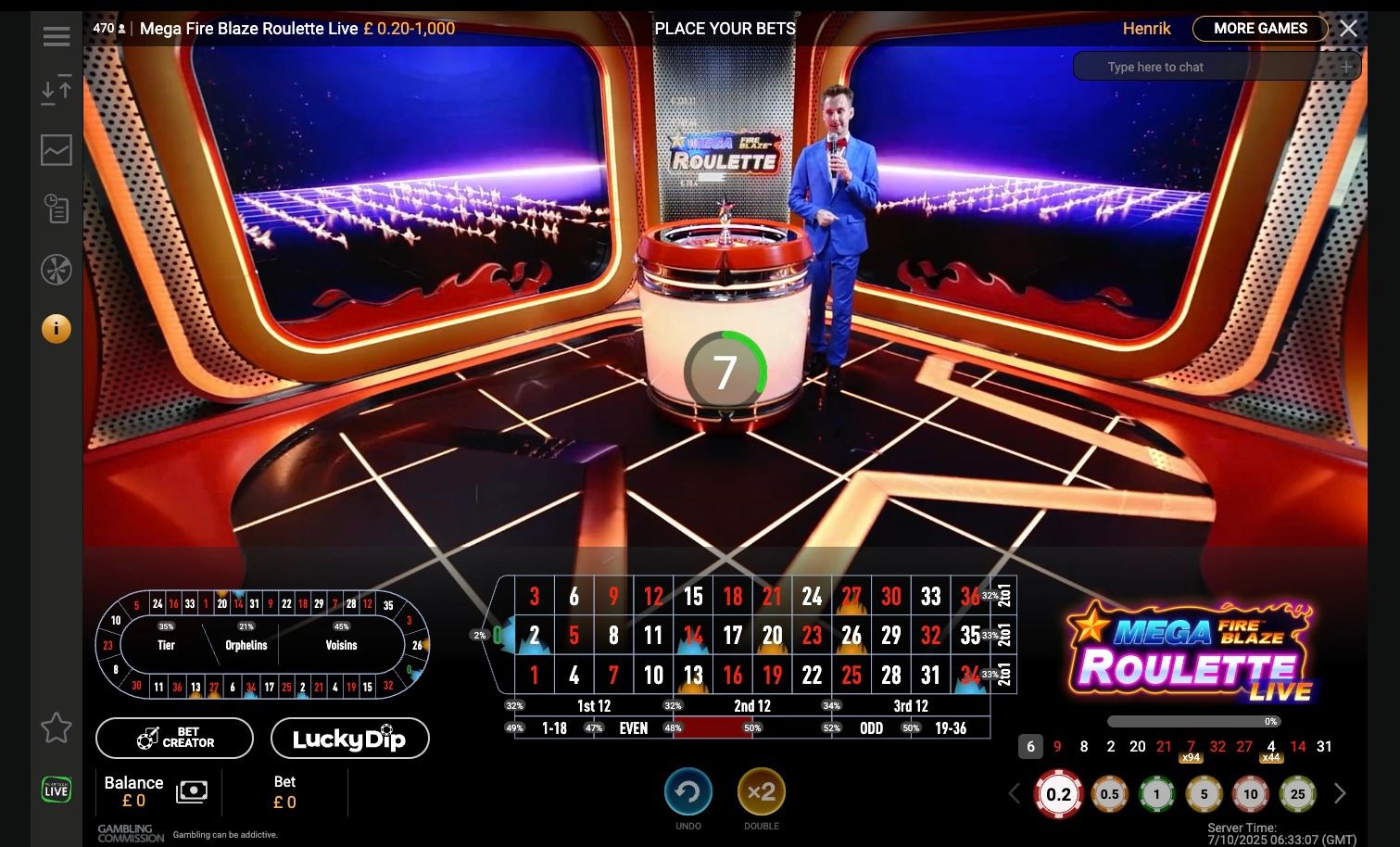 Playing Mega Fire Blaze Roulette Live online