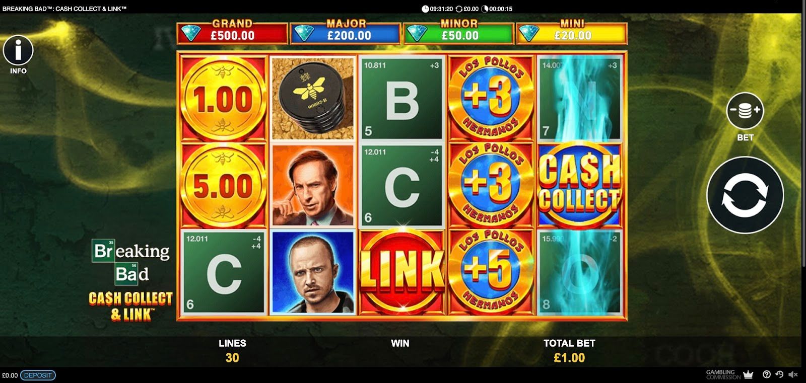 Gameplay in Breaking Bad Cash Collect & Link by Playtech