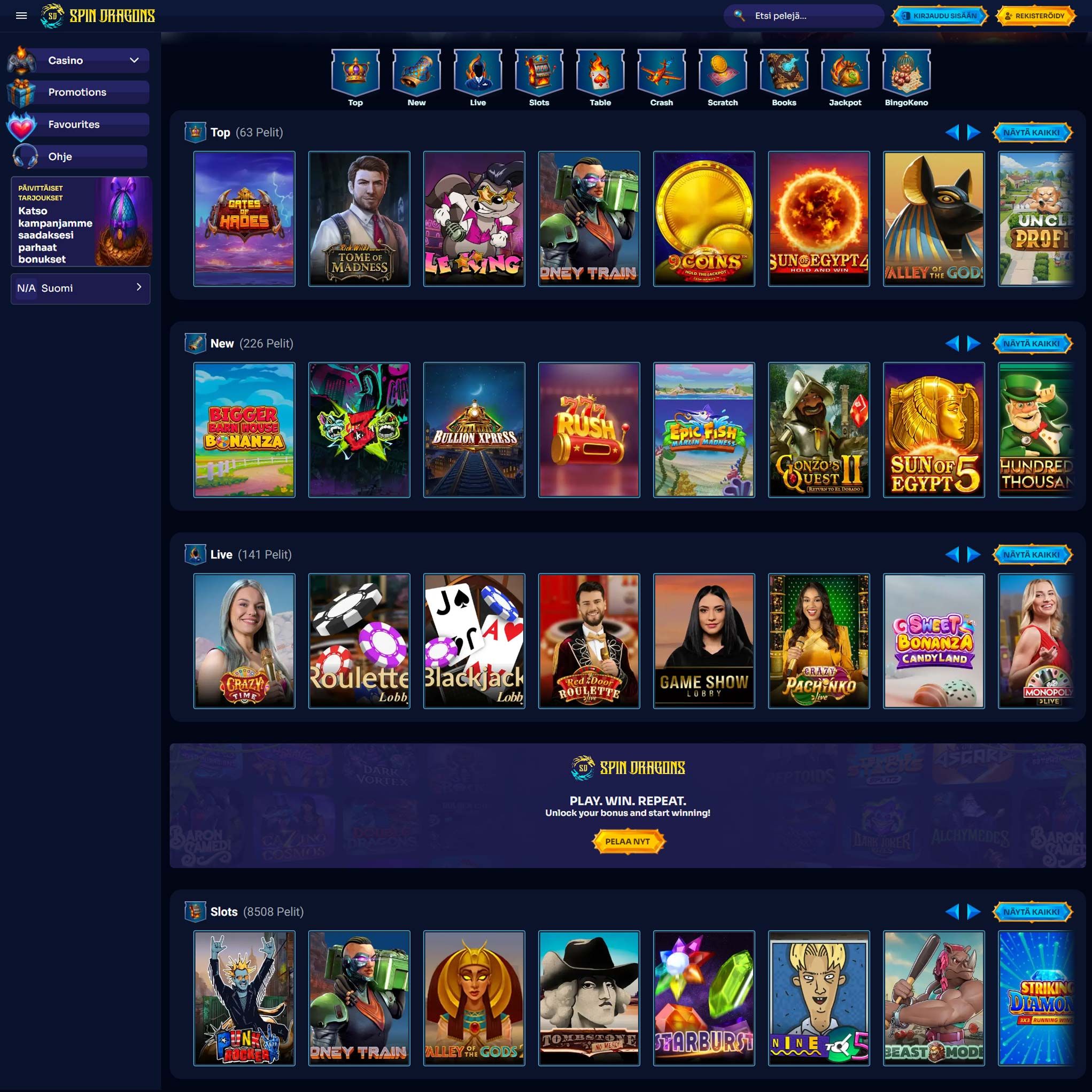 Suomalaiset nettikasinot tarjoavat monia hyötyjä pelaajille. SpinDragons Casino on suosittelemamme nettikasino, jolle voit lunastaa bonuksia ja muita etuja.