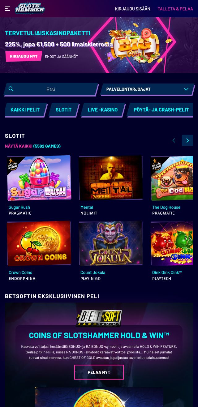 Slotshammer Casino arvostelu listaa kaikki bonukset saatavilla sinulle tänään